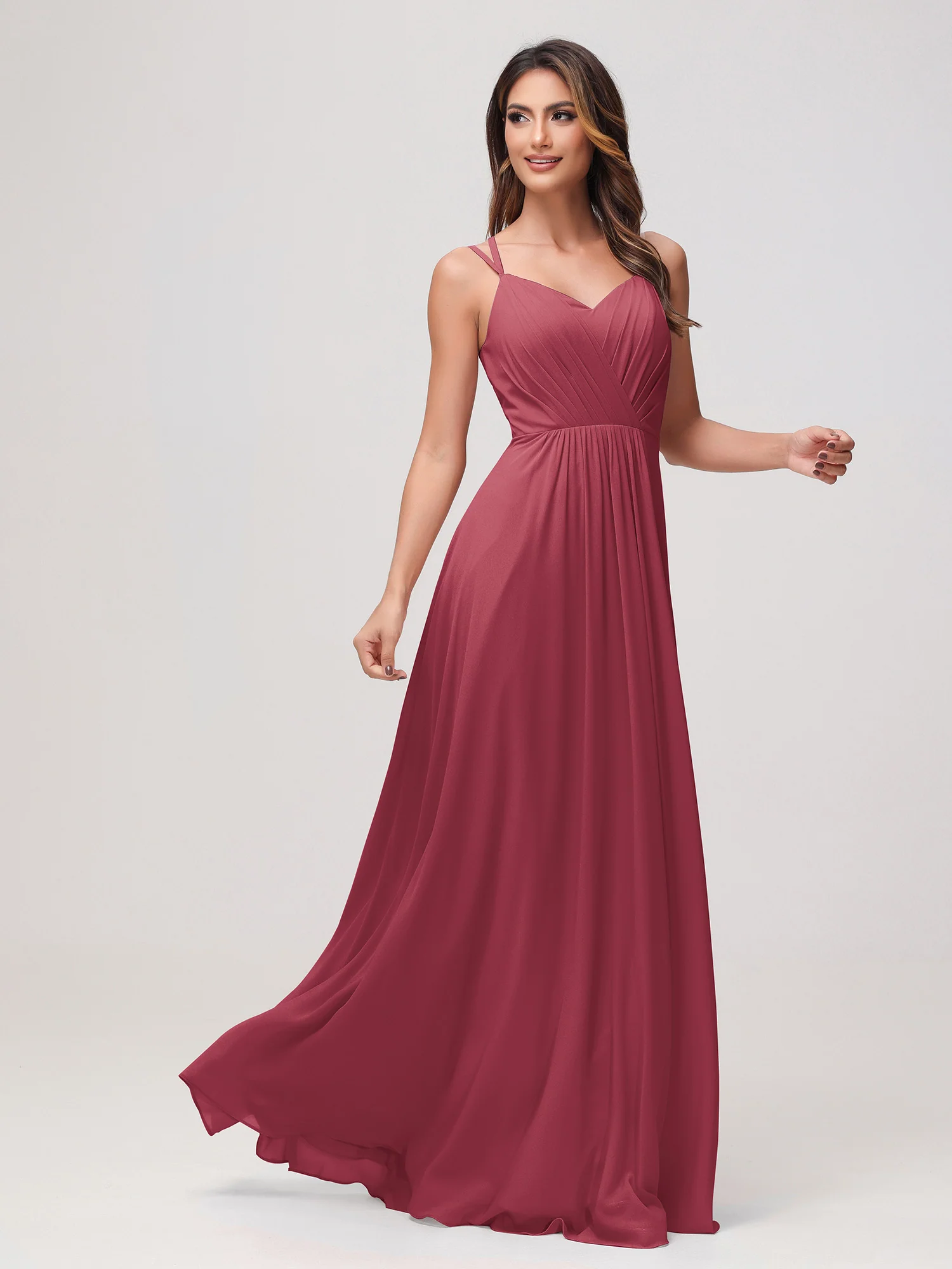 A-Line Sweetheart Ruched Chiffon Dress Cinnamon Rose - Image 3
