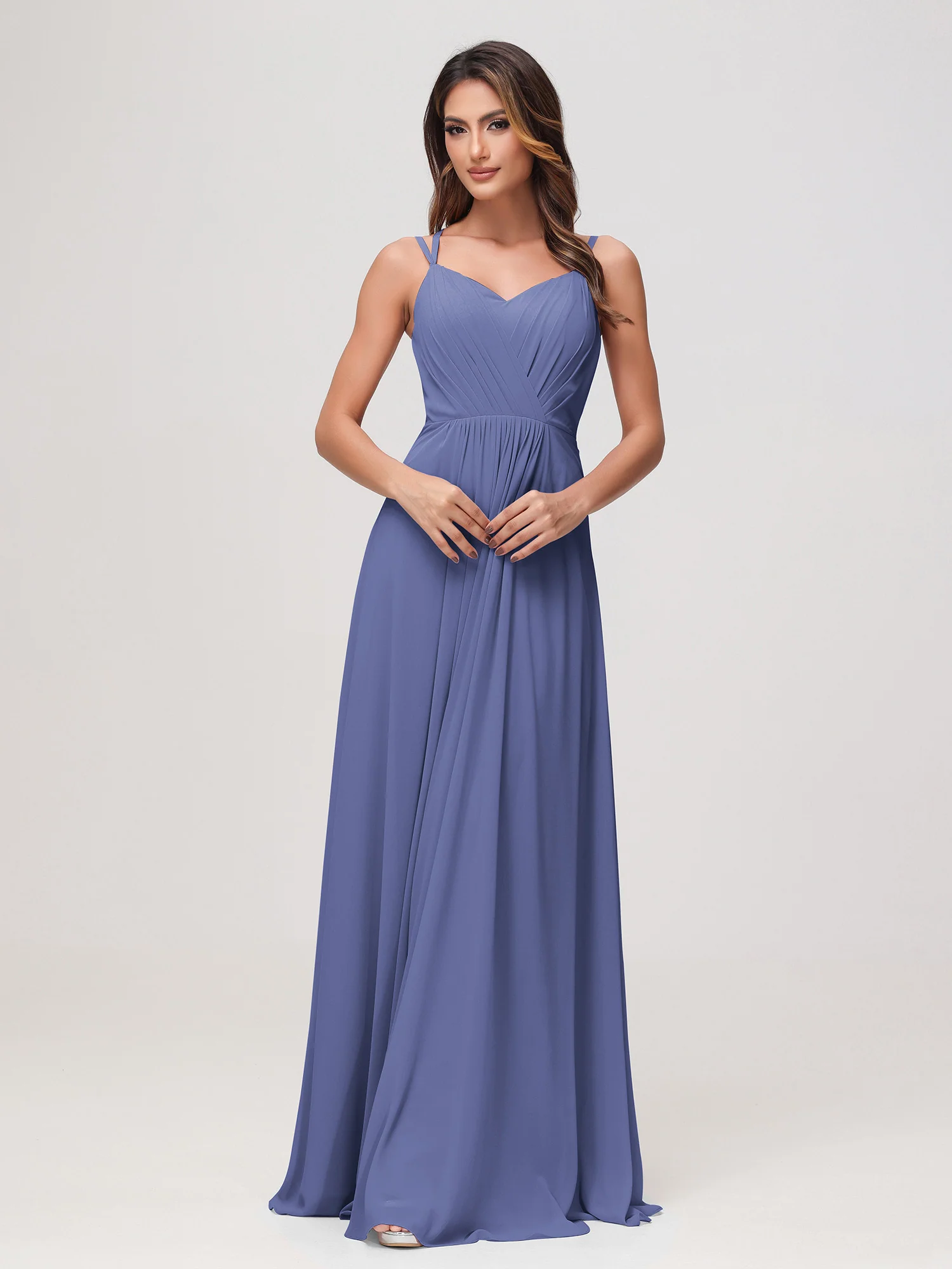 A-Line Sweetheart Ruched Chiffon Dress Periwinkle