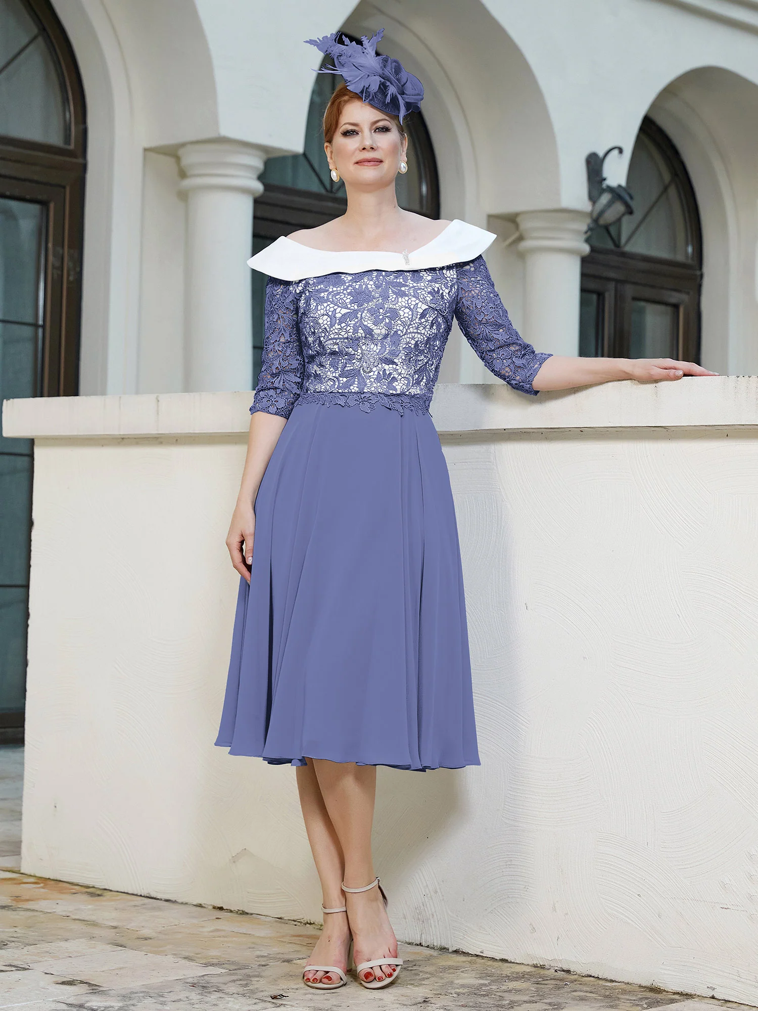 A-line Tea-length Chiffon Dress Periwinkle