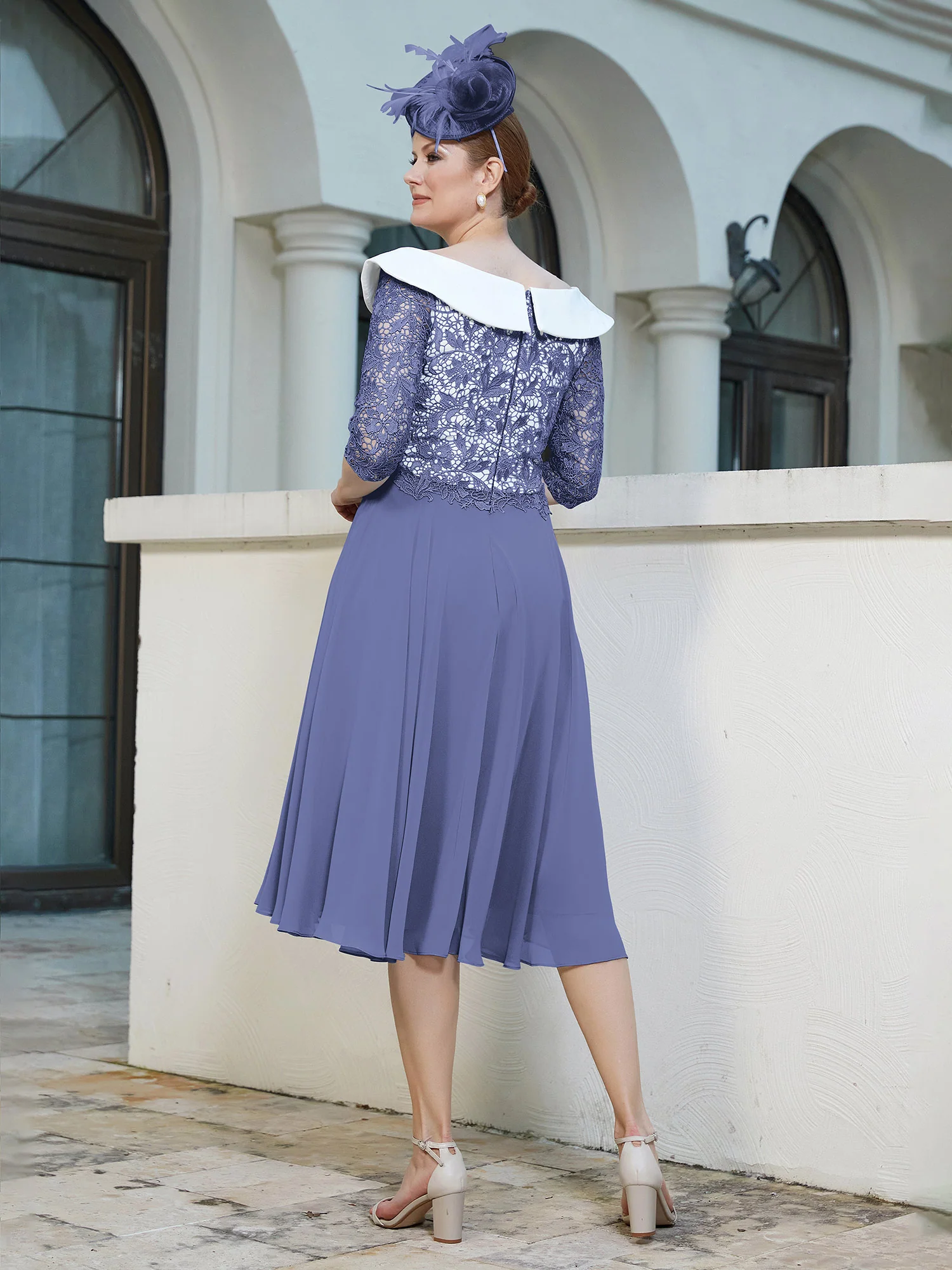 A-line Tea-length Chiffon Dress Periwinkle - Image 2