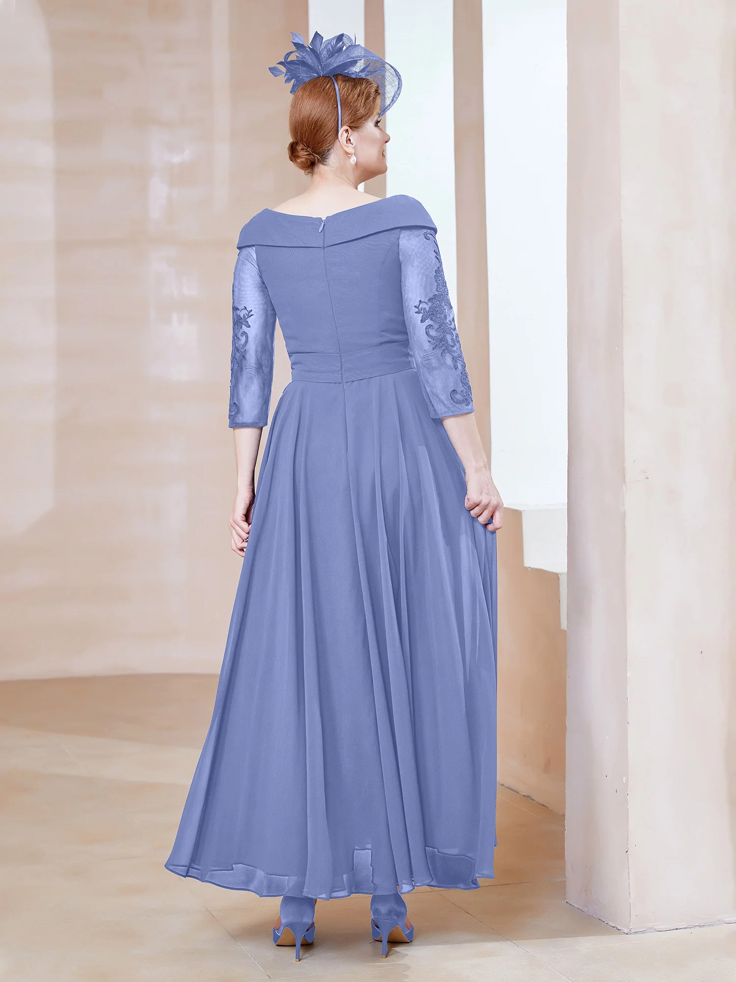 A-line V-neck Appliqued Chiffon Dress Periwinkle - Image 2