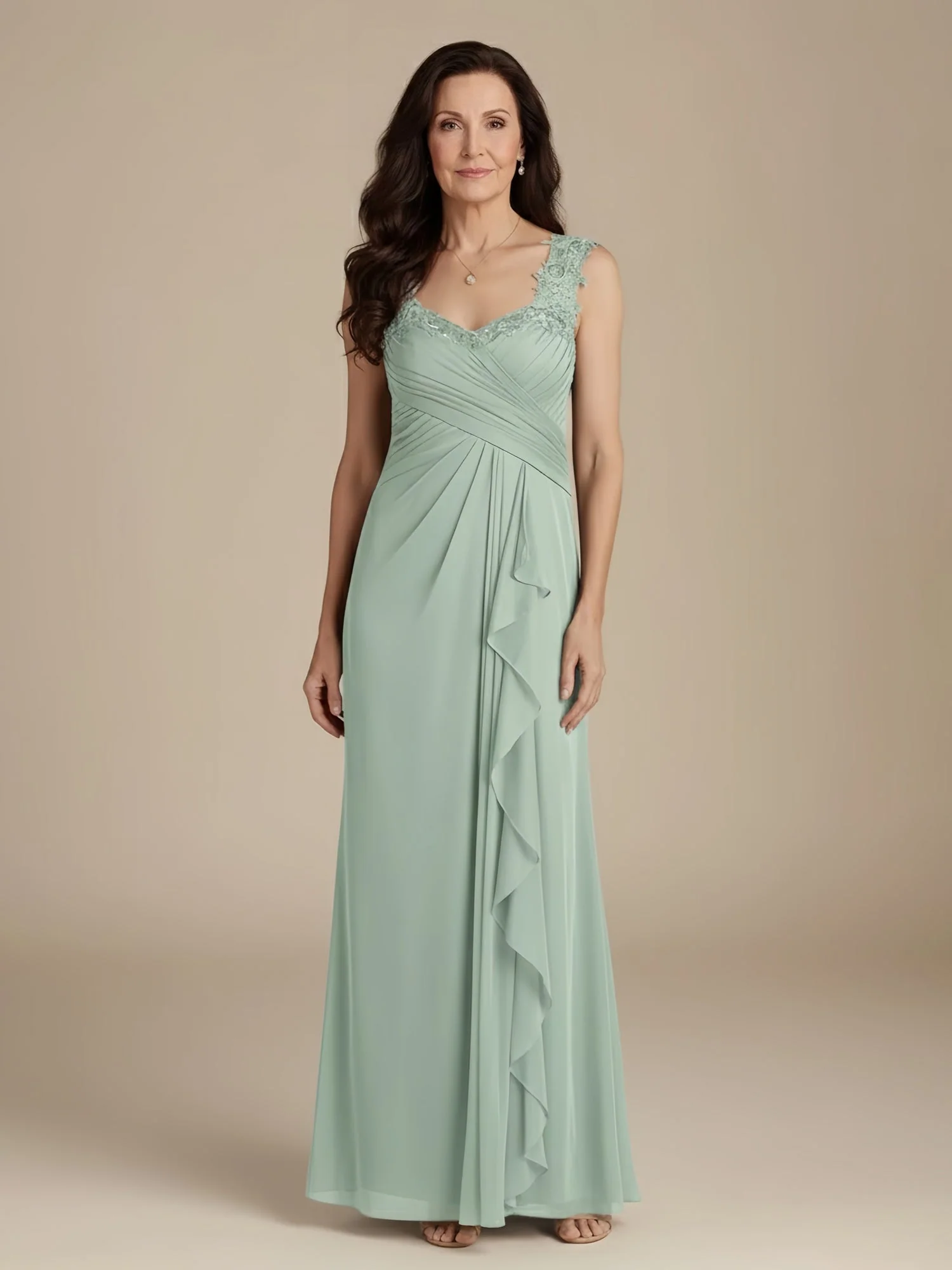 A-Line Sweetheart Neck Pleated Lace Ruffles Dress Wisteria
