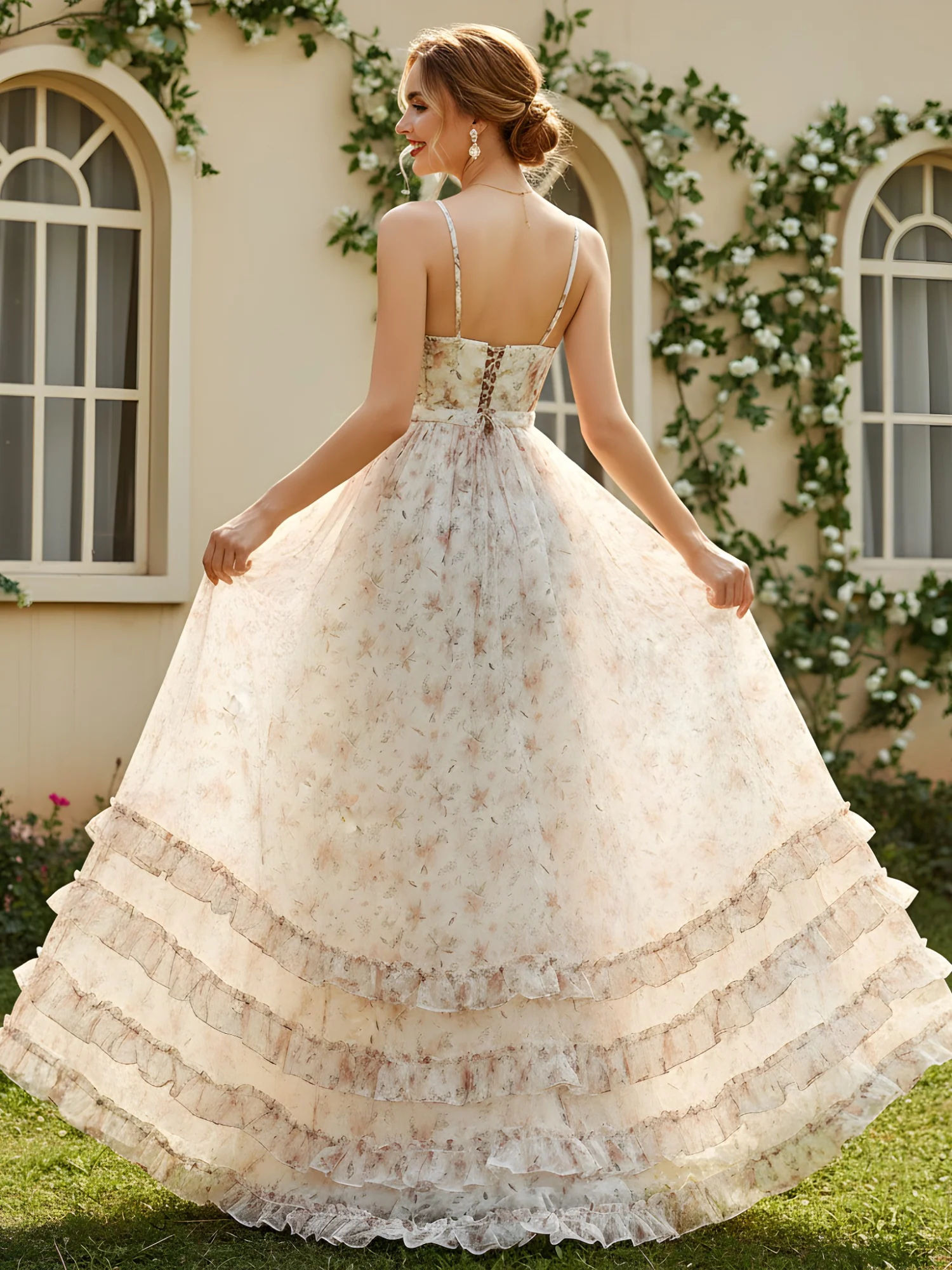 Spaghetti Straps A-Line Floral Print Dress With Slit - Image 2