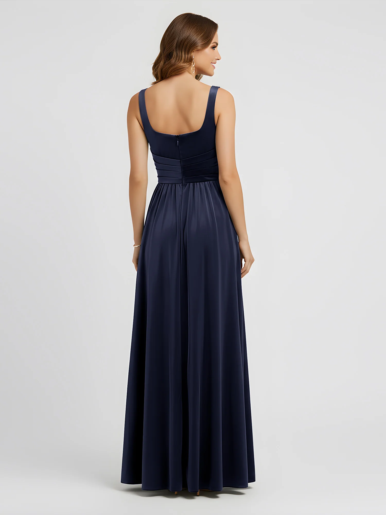Wide Strap Velvet Pleated Waist Maxi Dress Dark Navy - Image 2