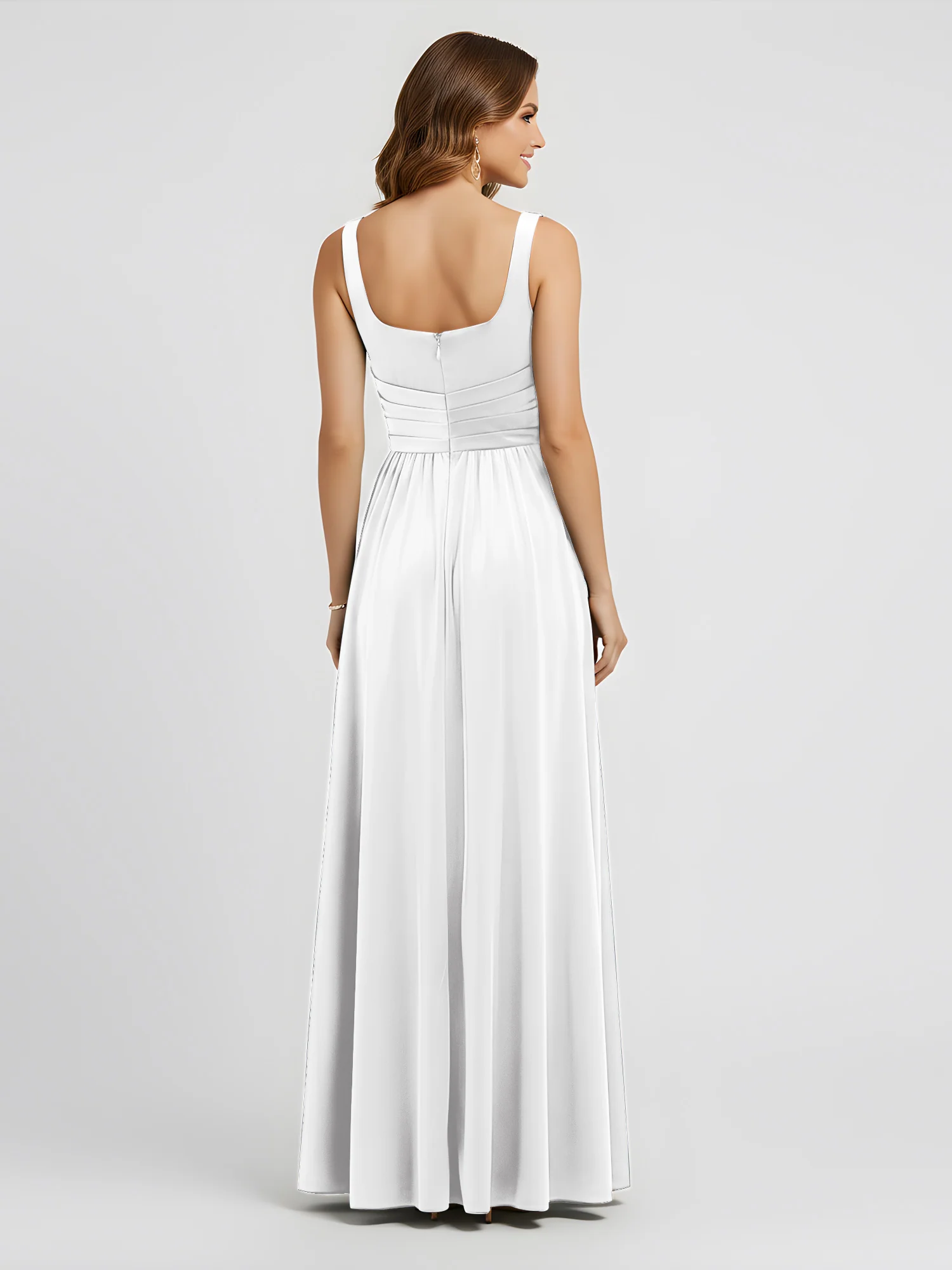 Wide Strap Velvet Pleated Waist Maxi Dress Ivory - Image 2