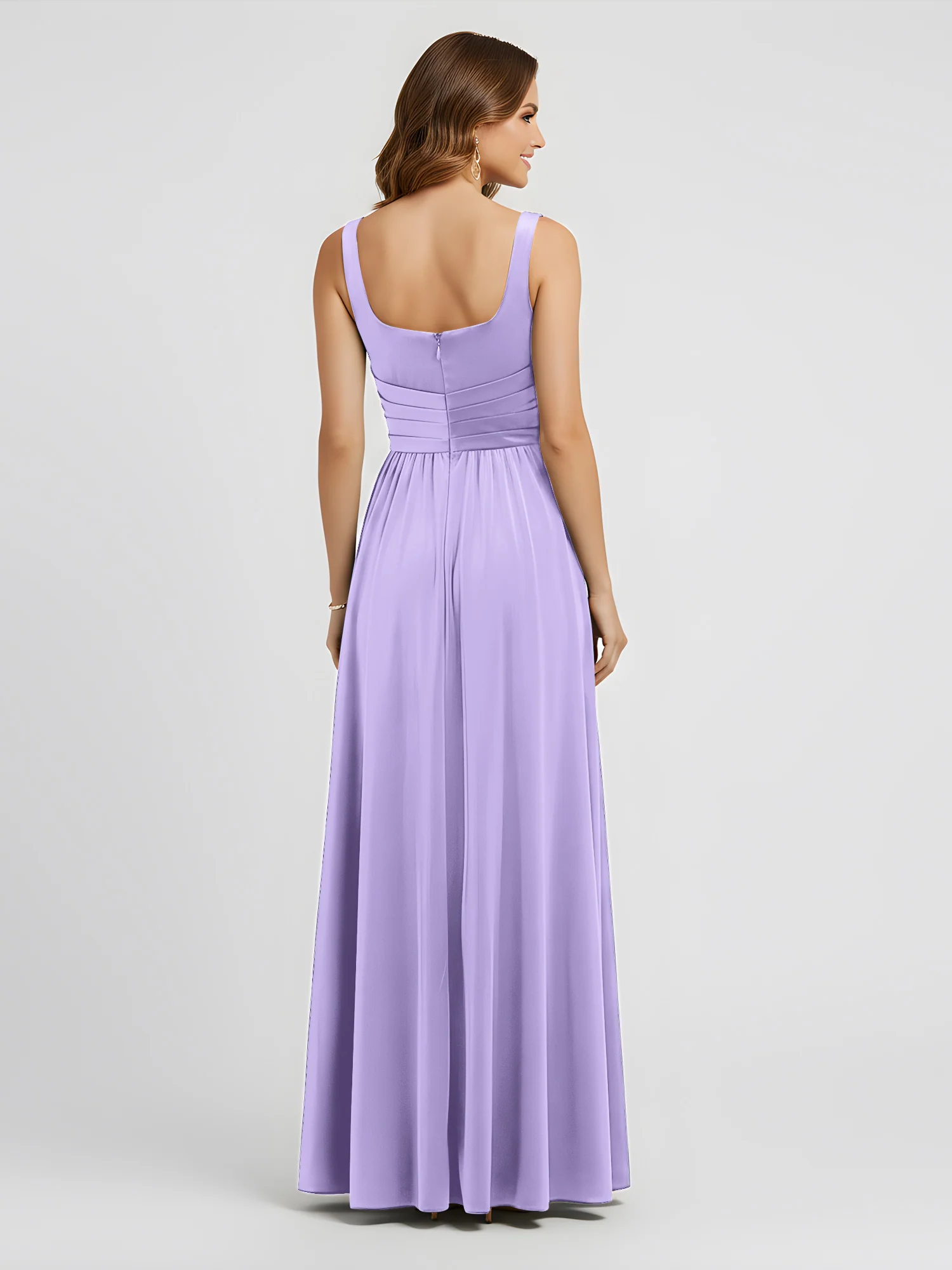 Wide Strap Velvet Pleated Waist Maxi Dress Lilac - Image 2