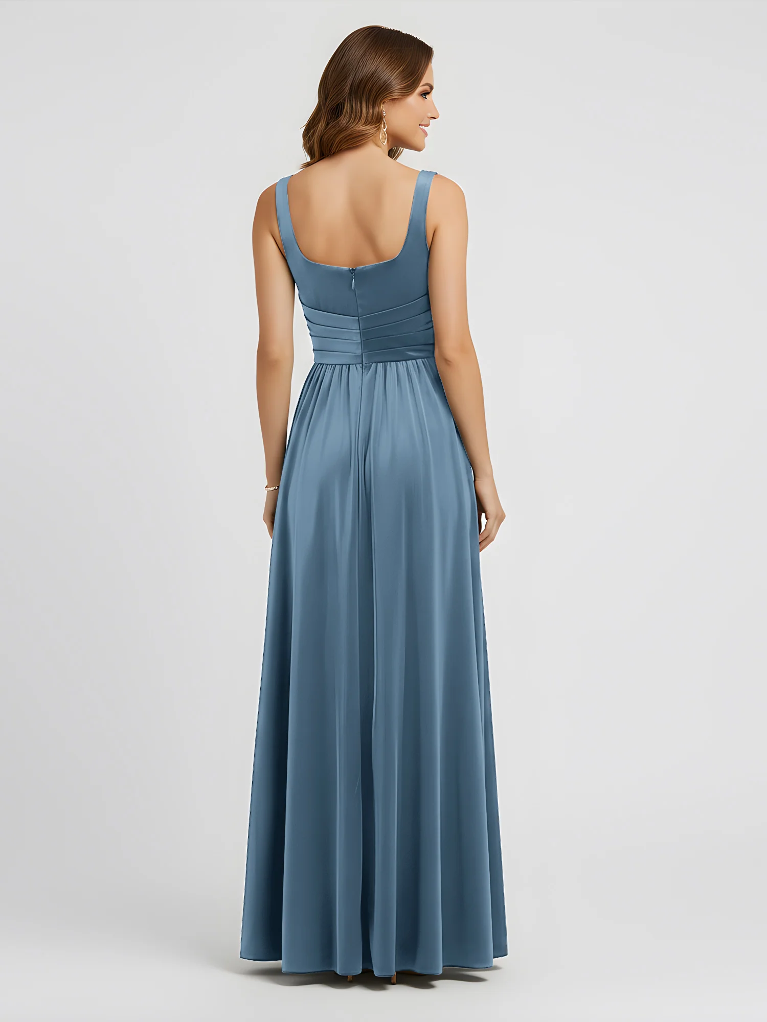 Wide Strap Velvet Pleated Waist Maxi Dress Slate Blue - Image 2