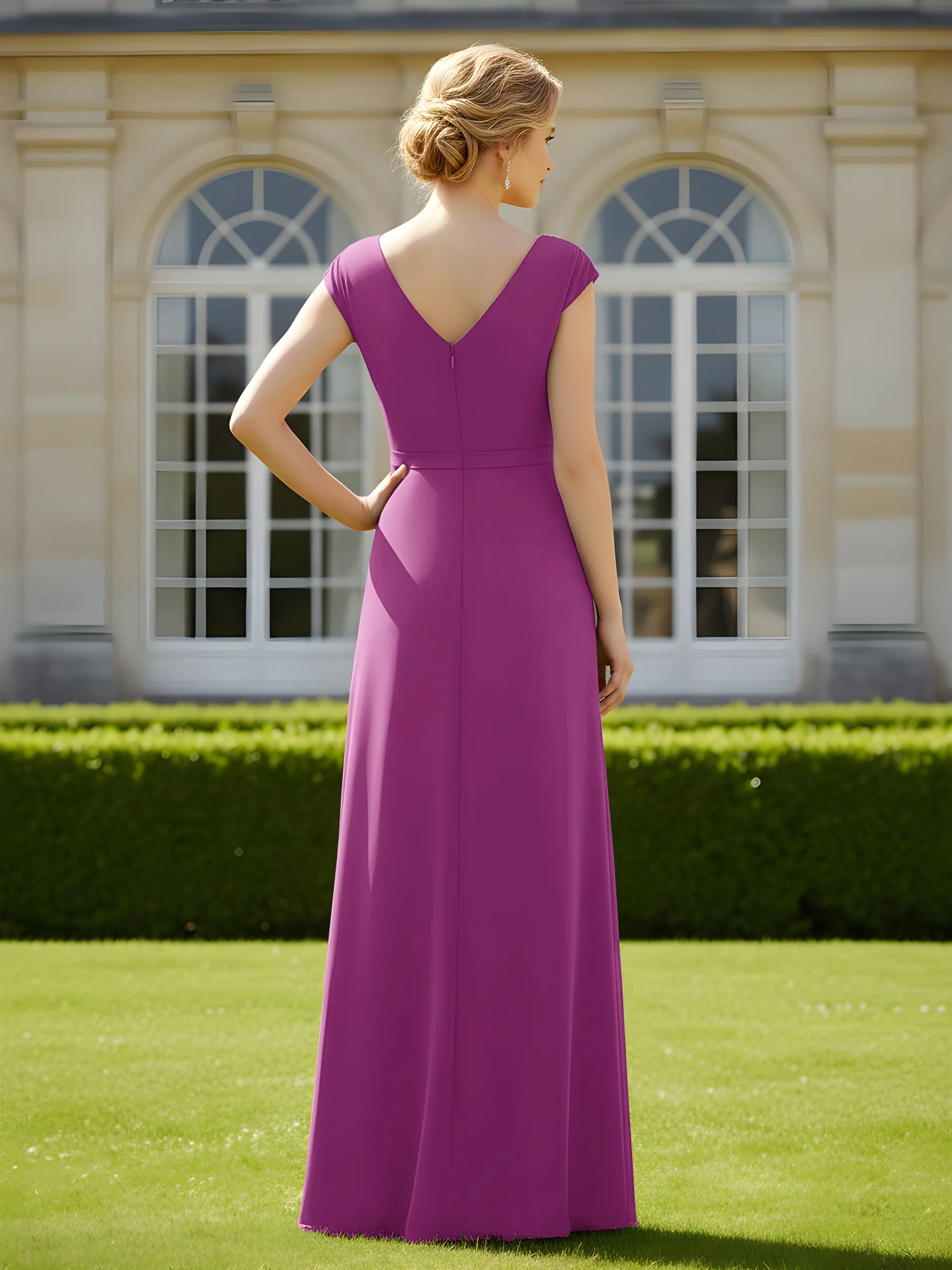 Beaded V-neck Pleated Chiffon A-Line Sequins Dress Orchid - Image 2
