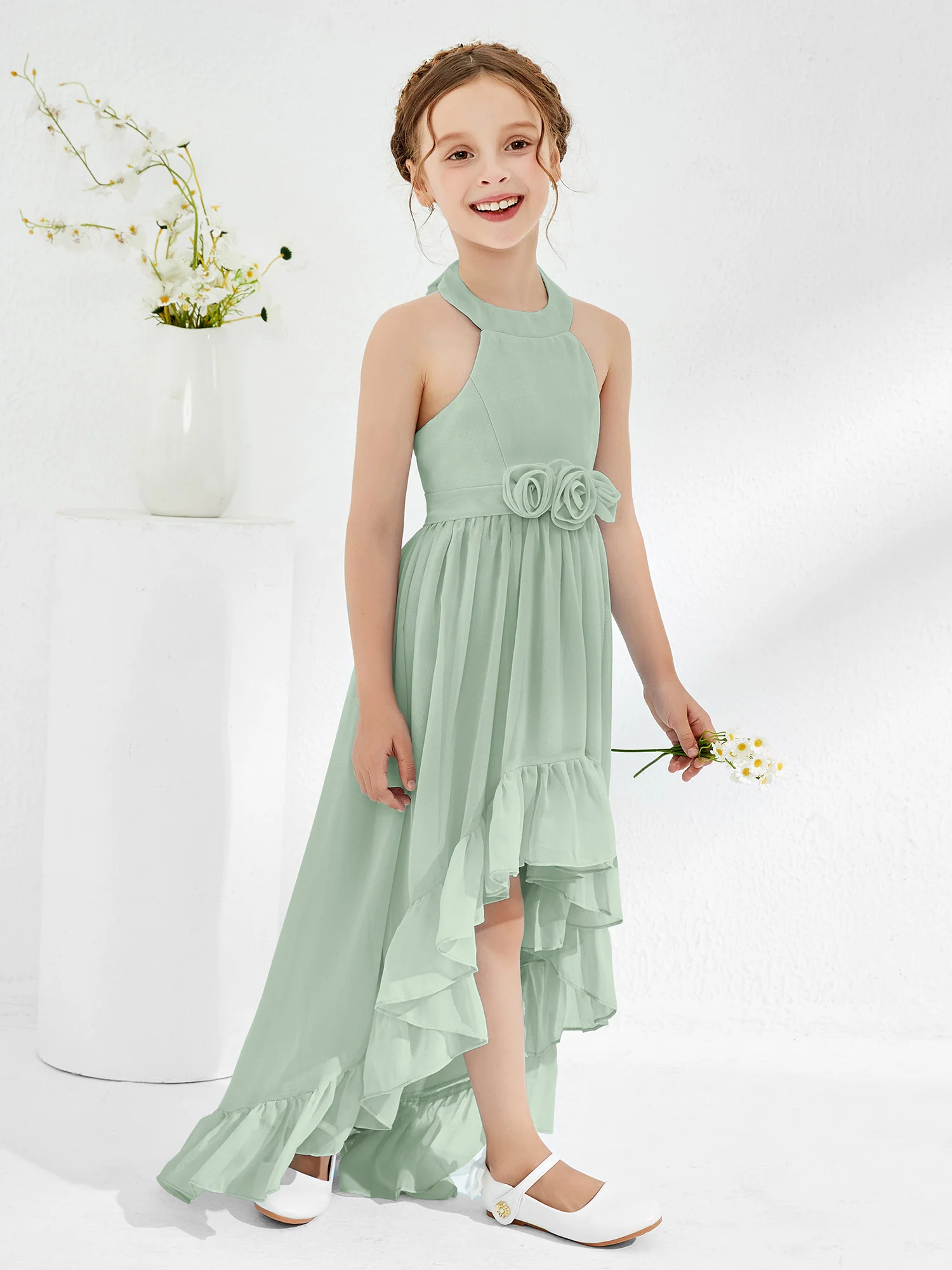 Asymmetrical A-line Junior Bridesmaid Dresses with Flower Agave - Image 3