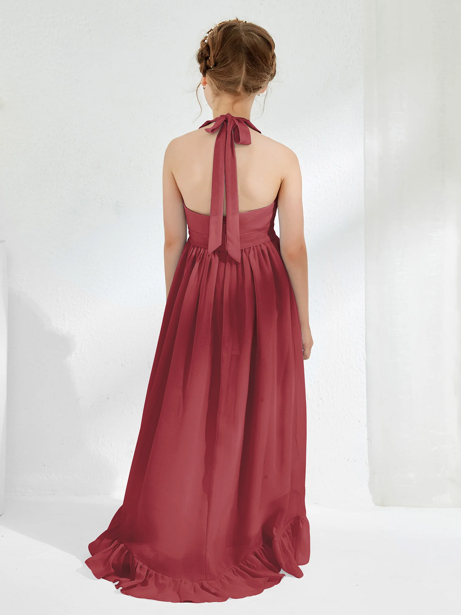 Asymmetrical A-line Junior Bridesmaid Dresses with Flower Cinnamon Rose - Image 2