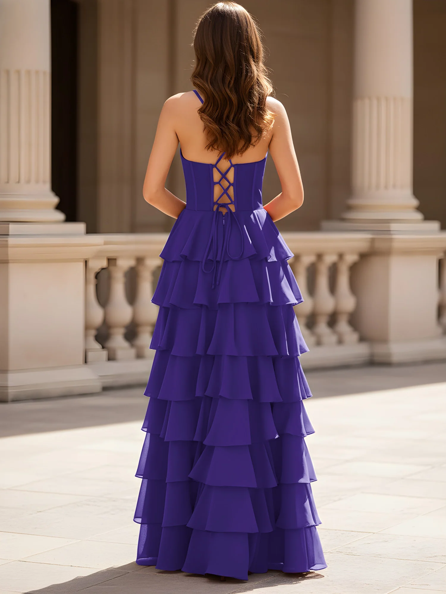 Sweetheart Neck A-Line Tiered Chiffon Slit Dress Regency - Image 2