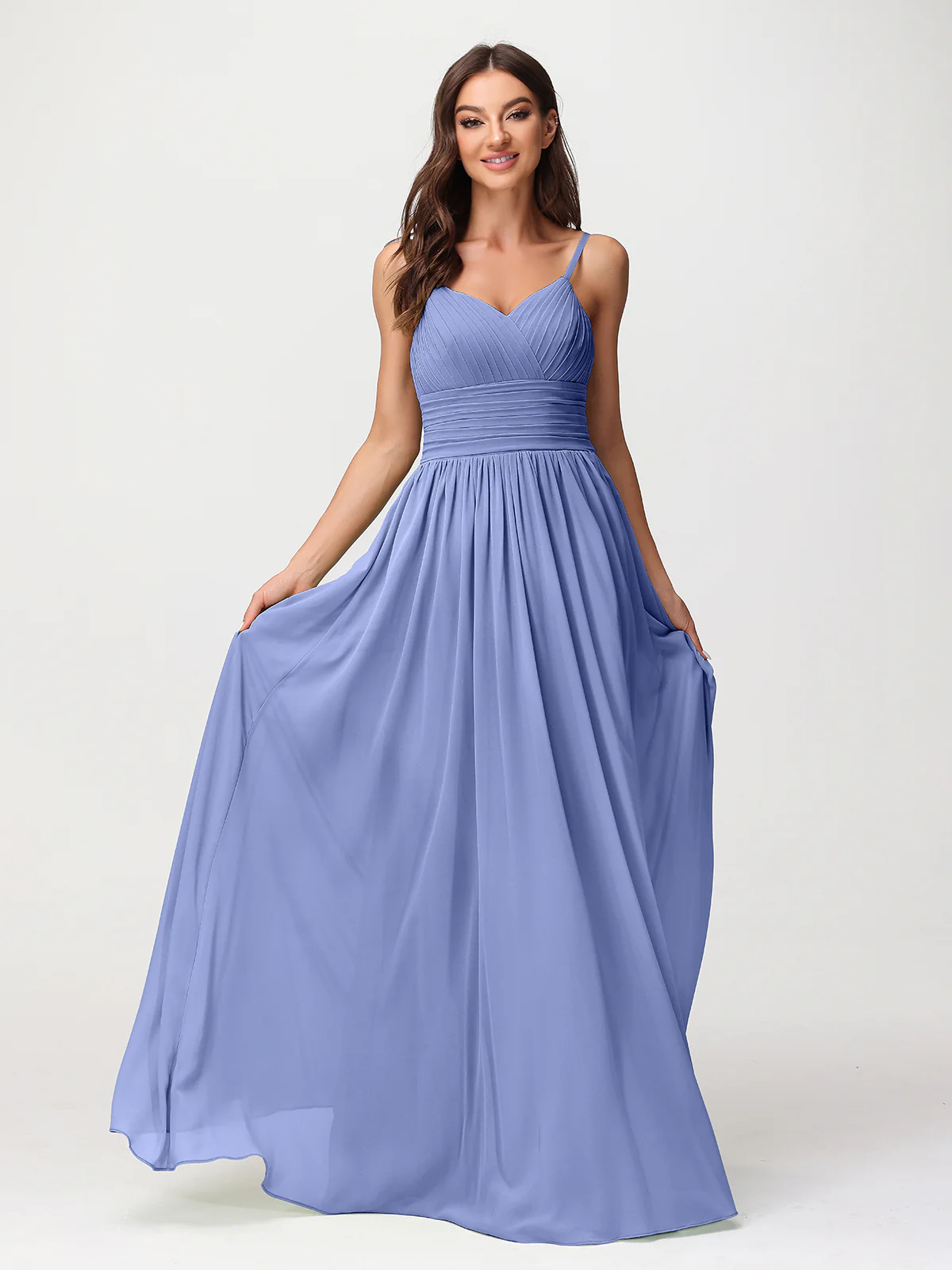 Spaghestti Strap Chiffon Maxi Gowns Periwinkle