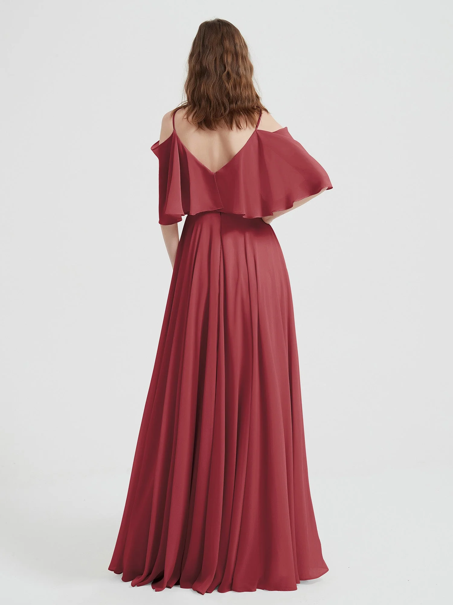 Ruffles Sleeves Spaghetti Strap Chiffon Dresses Cinnamon Rose - Image 2
