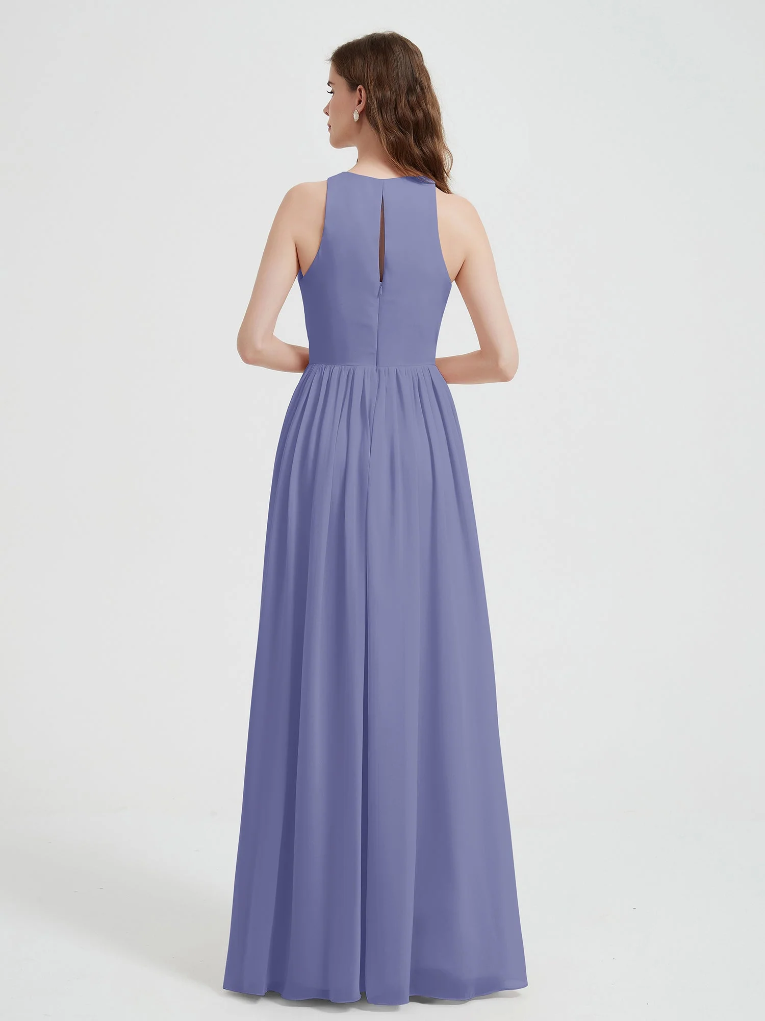 Halter Chiffon Simple Dress with Slit Periwinkle Plus Size - Image 2