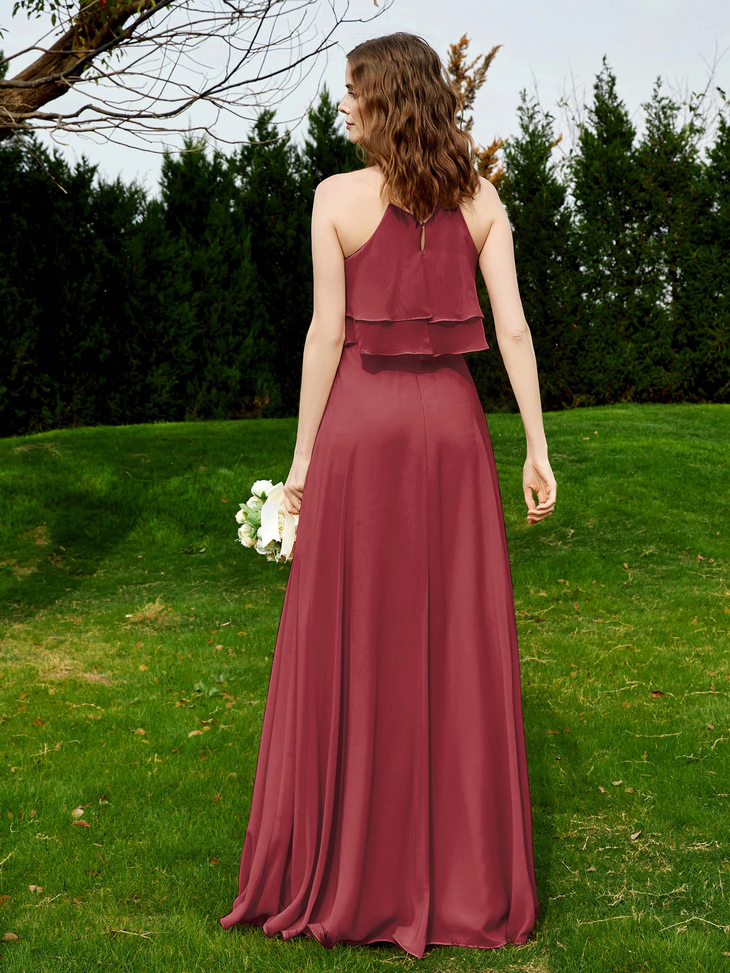 Two Layers Ruffles Bodice Chiffon Dresses Cinnamon Rose - Image 2