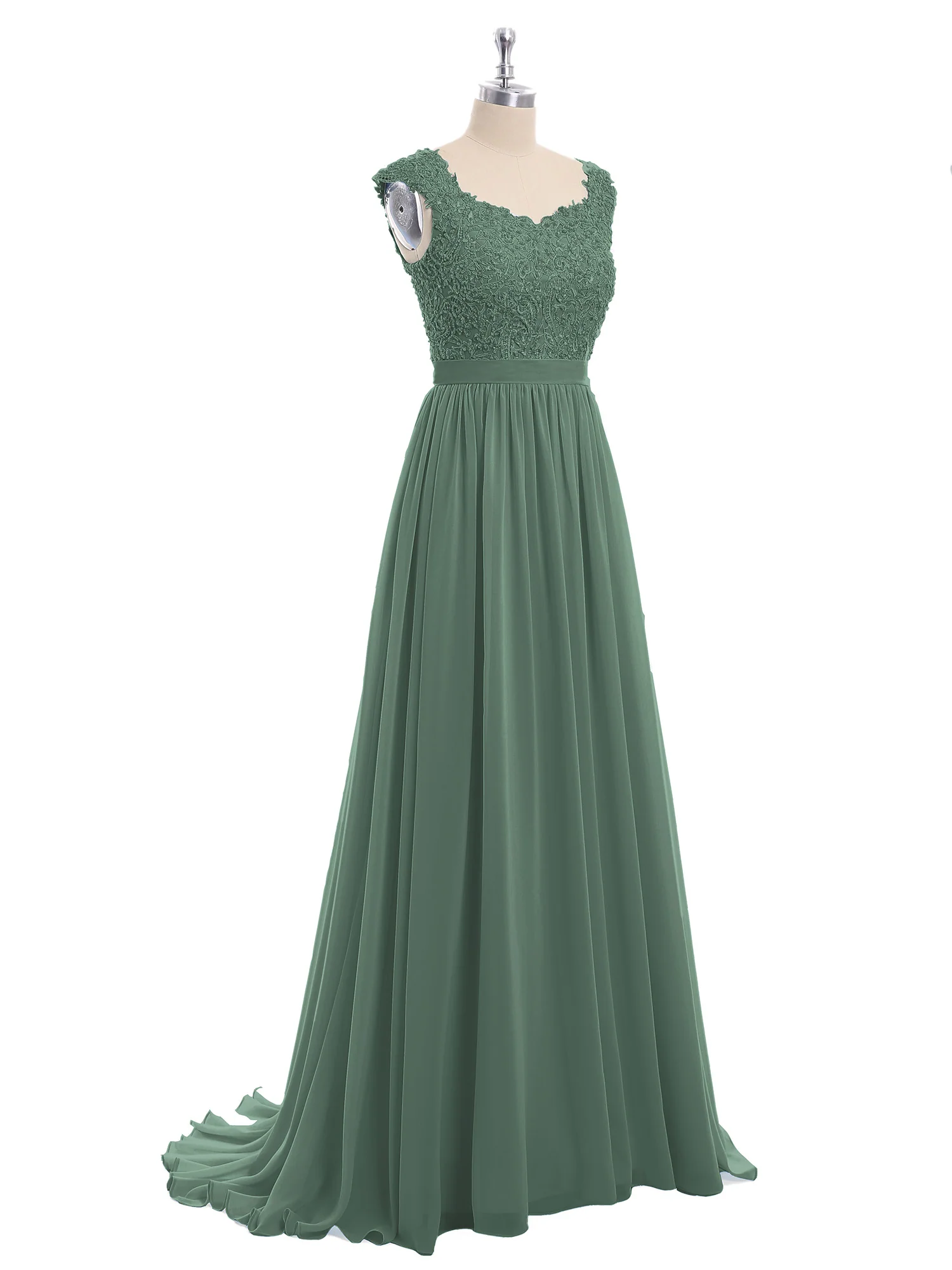 Appliqued and Beaded Dress with Sweetheart Neck Eucalyptus - Image 6