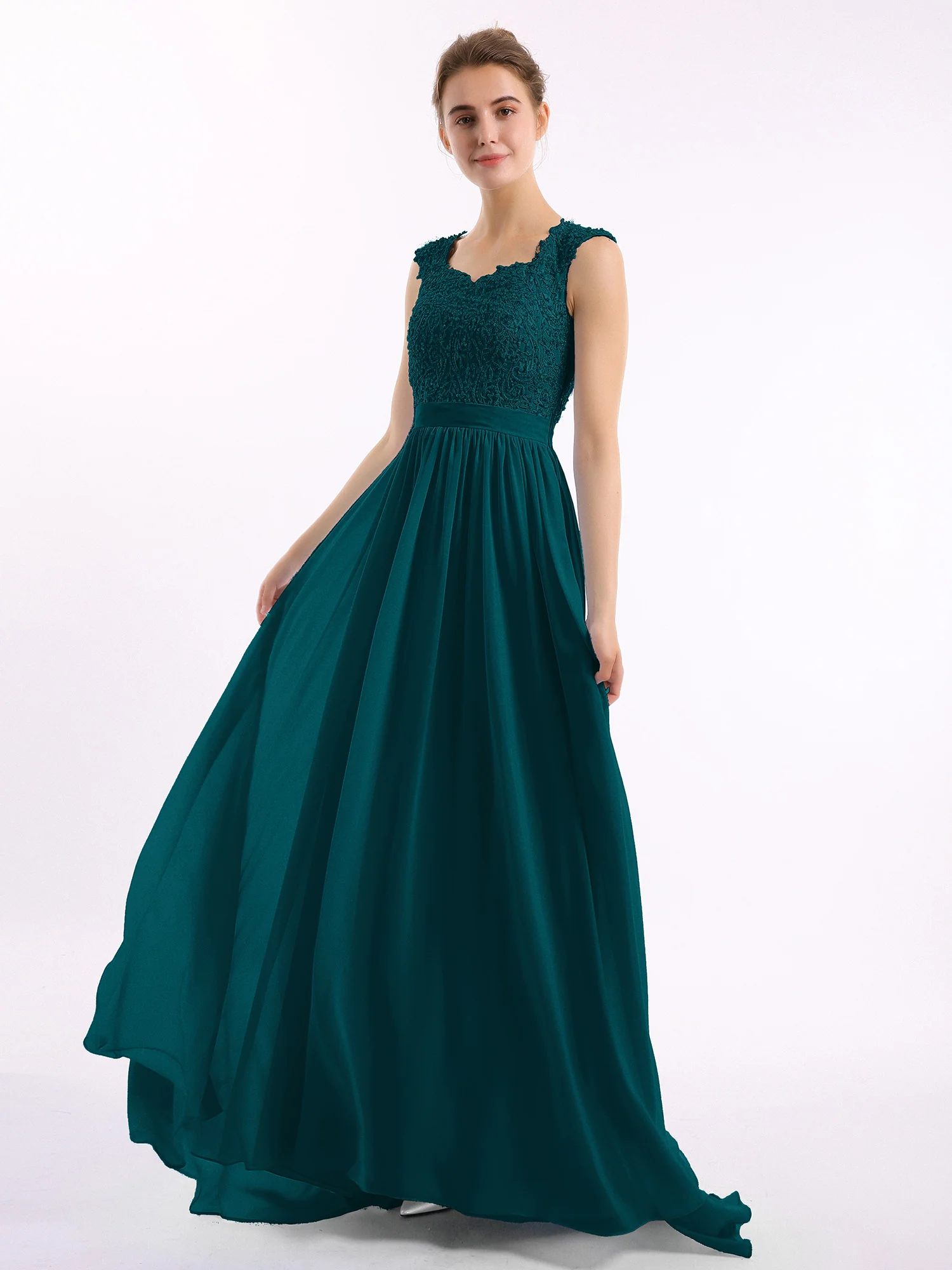 Appliqued and Beaded Dress with Sweetheart Neck Pine - Image 3