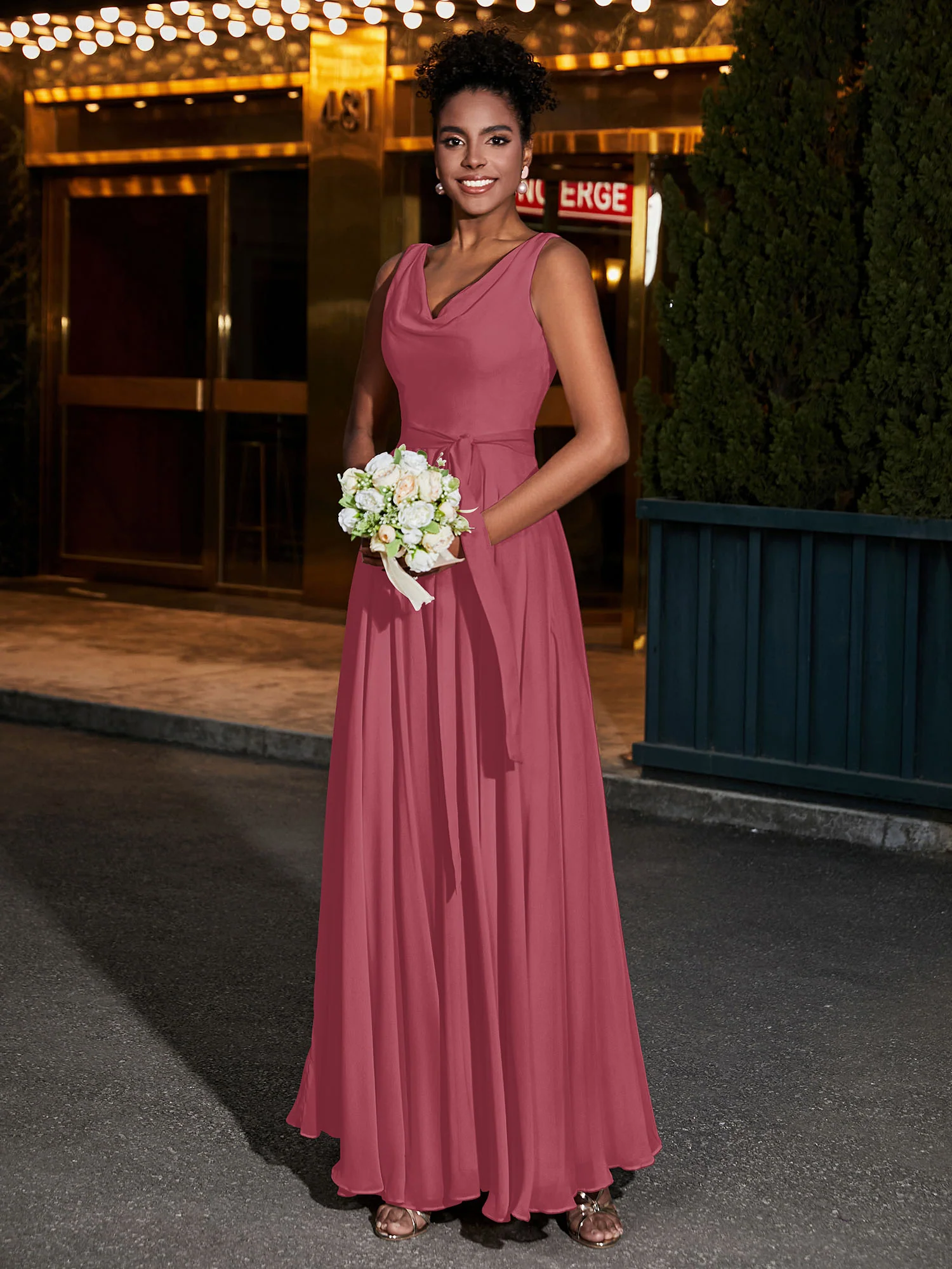 Simple Chiffon Dresses with V Neckline Cinnamon Rose - Image 3