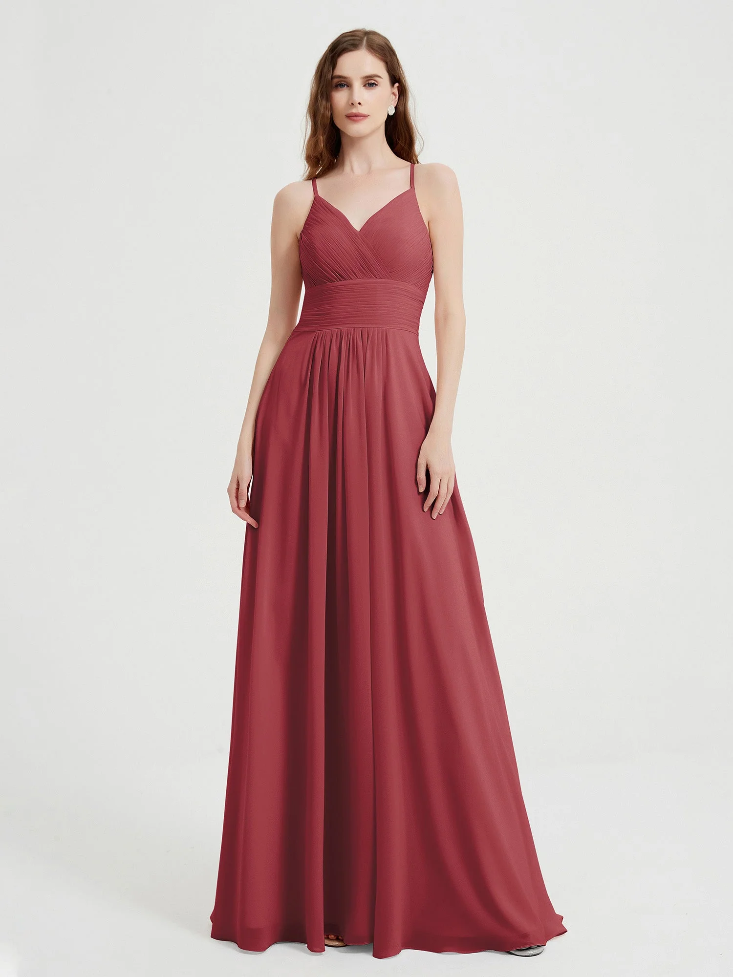 Spaghetti Strap V neck Chiffon Dress with Pockets Cinnamon Rose Plus Size