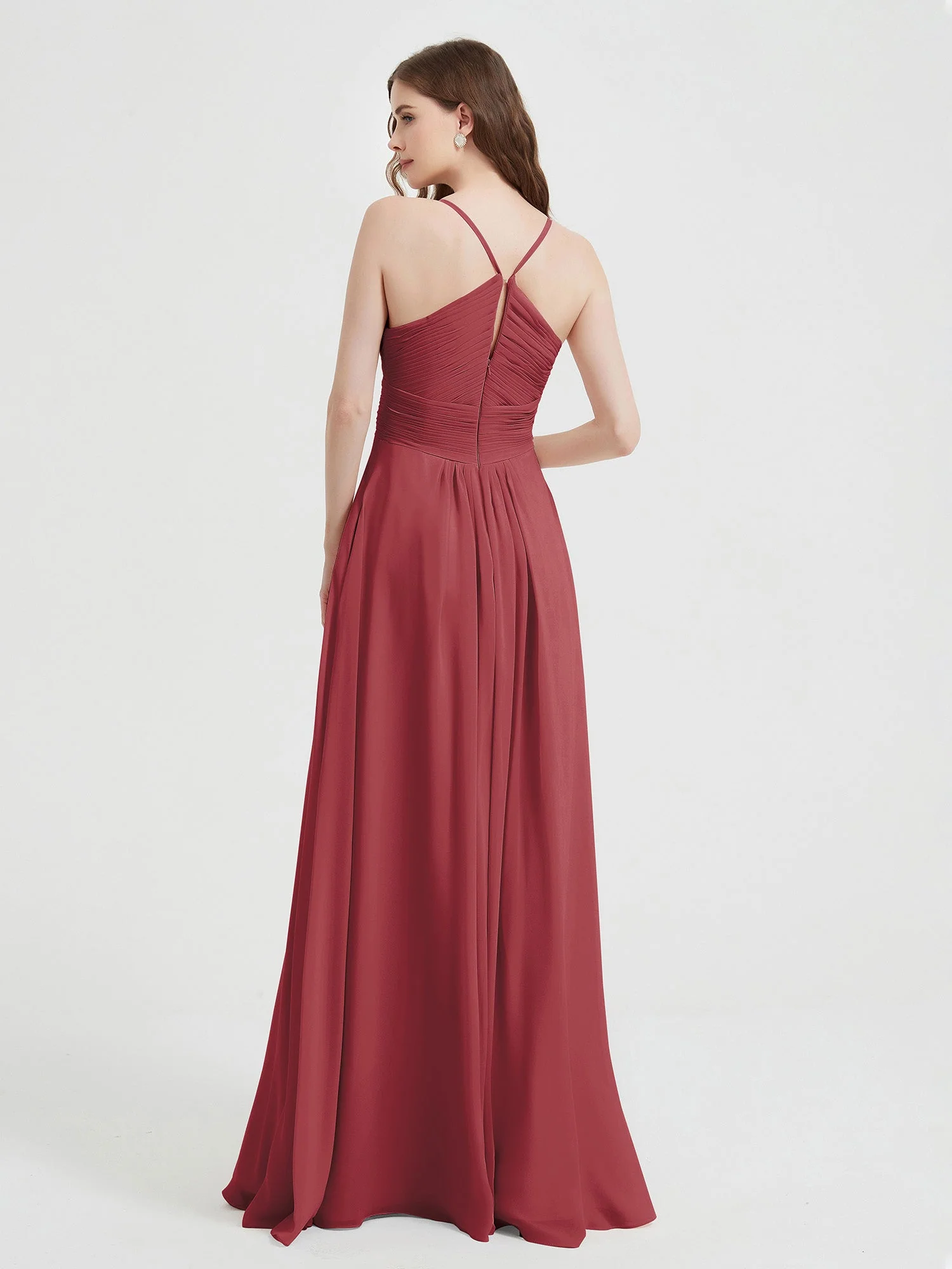 Spaghetti Strap V neck Chiffon Dress with Pockets Cinnamon Rose Plus Size - Image 2