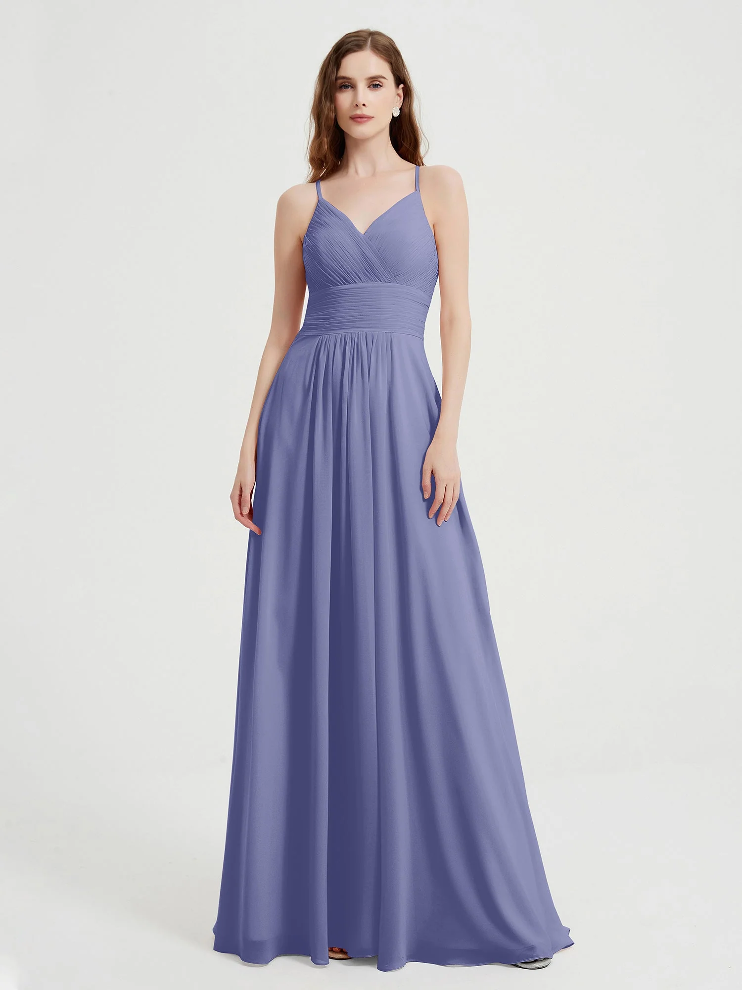 Spaghetti Strap V neck Chiffon Dress with Pockets Periwinkle