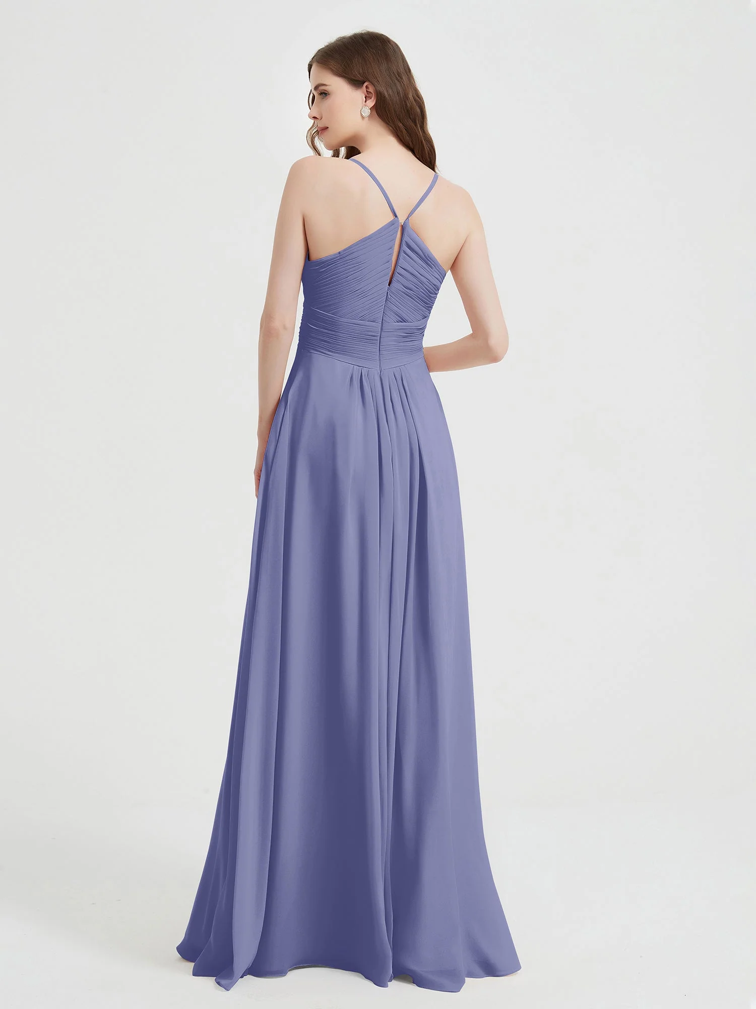 Spaghetti Strap V neck Chiffon Dress with Pockets Periwinkle - Image 2