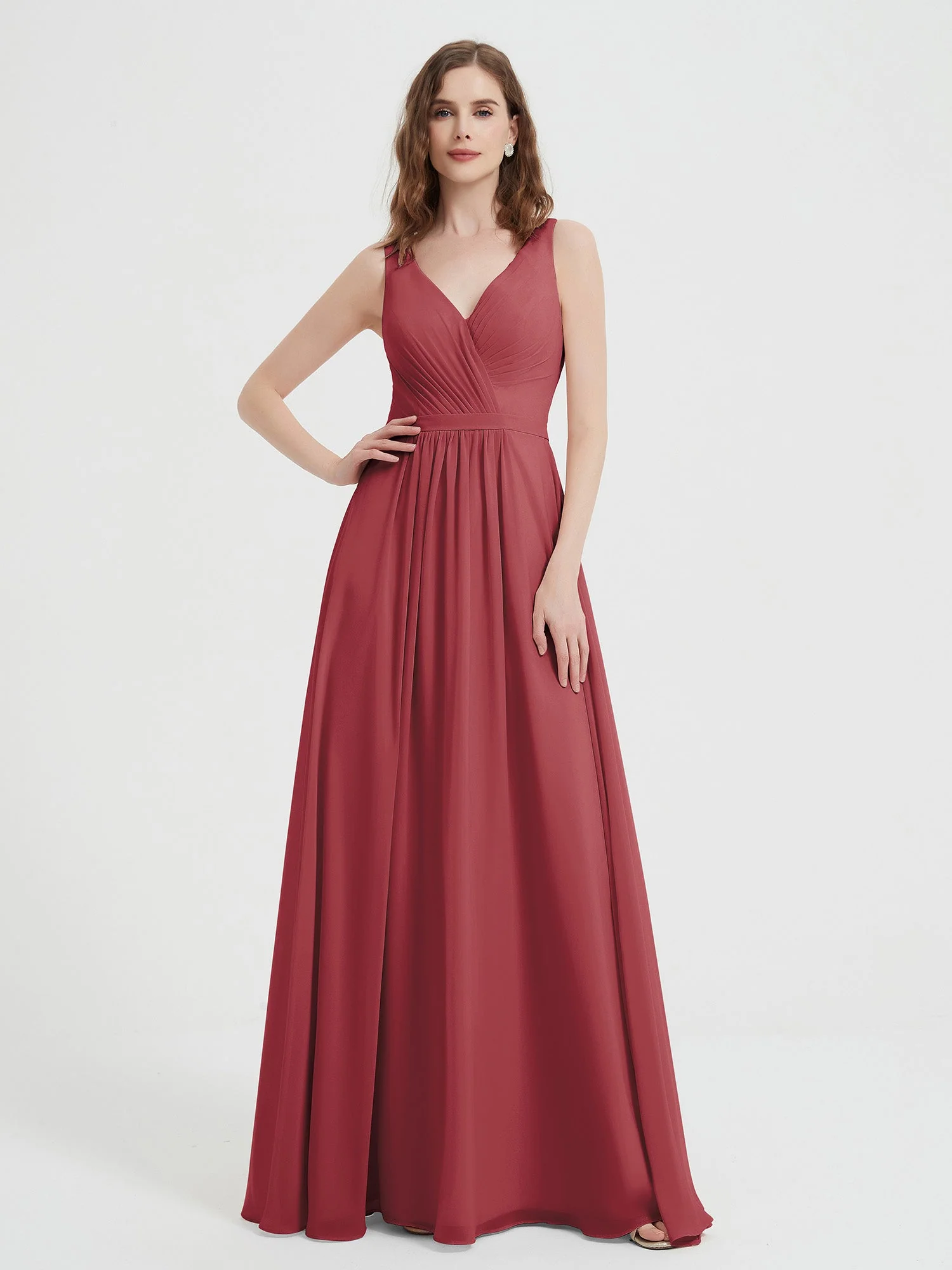 Open Back Chiffon Dresses with V neck Cinnamon Rose