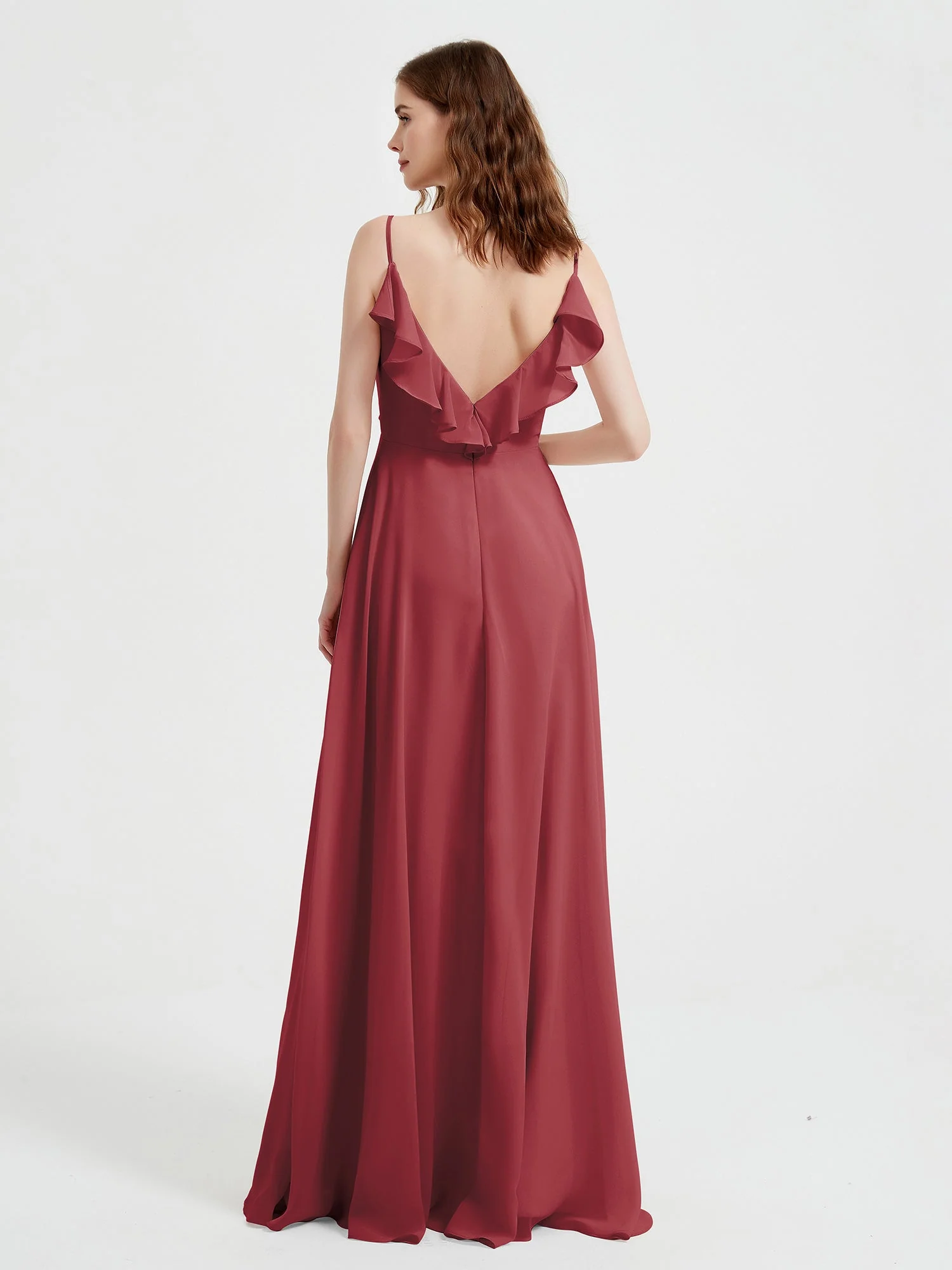 Spaghetti Straps V neck Dresses with Slit Cinnamon Rose - Image 2
