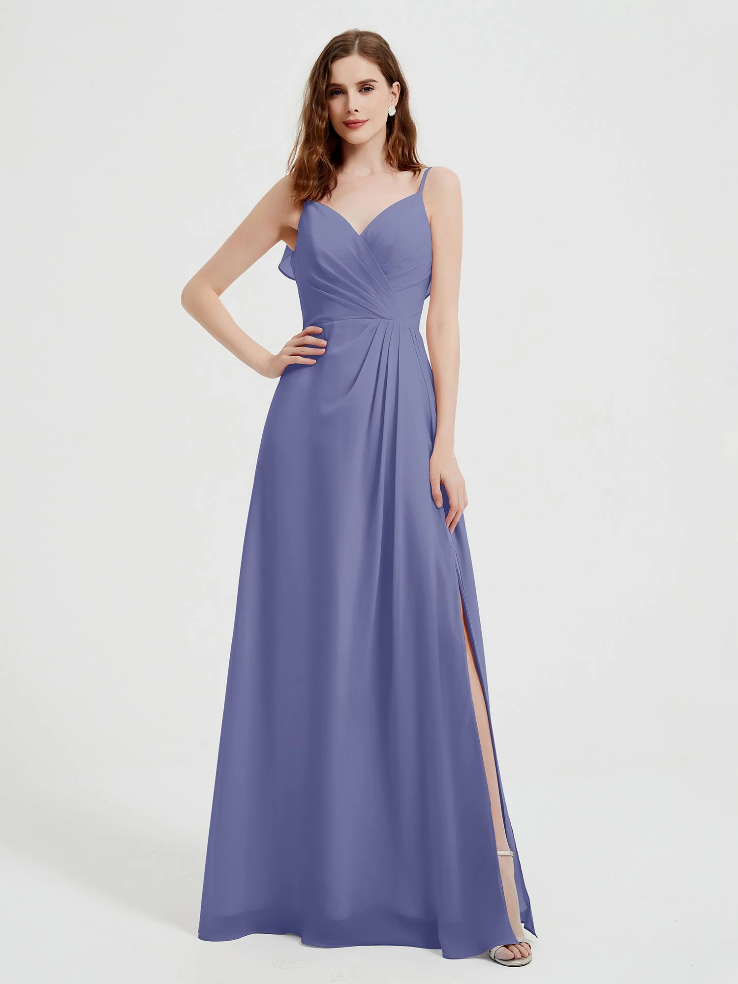 Spaghetti Straps V neck Dresses with Slit Periwinkle