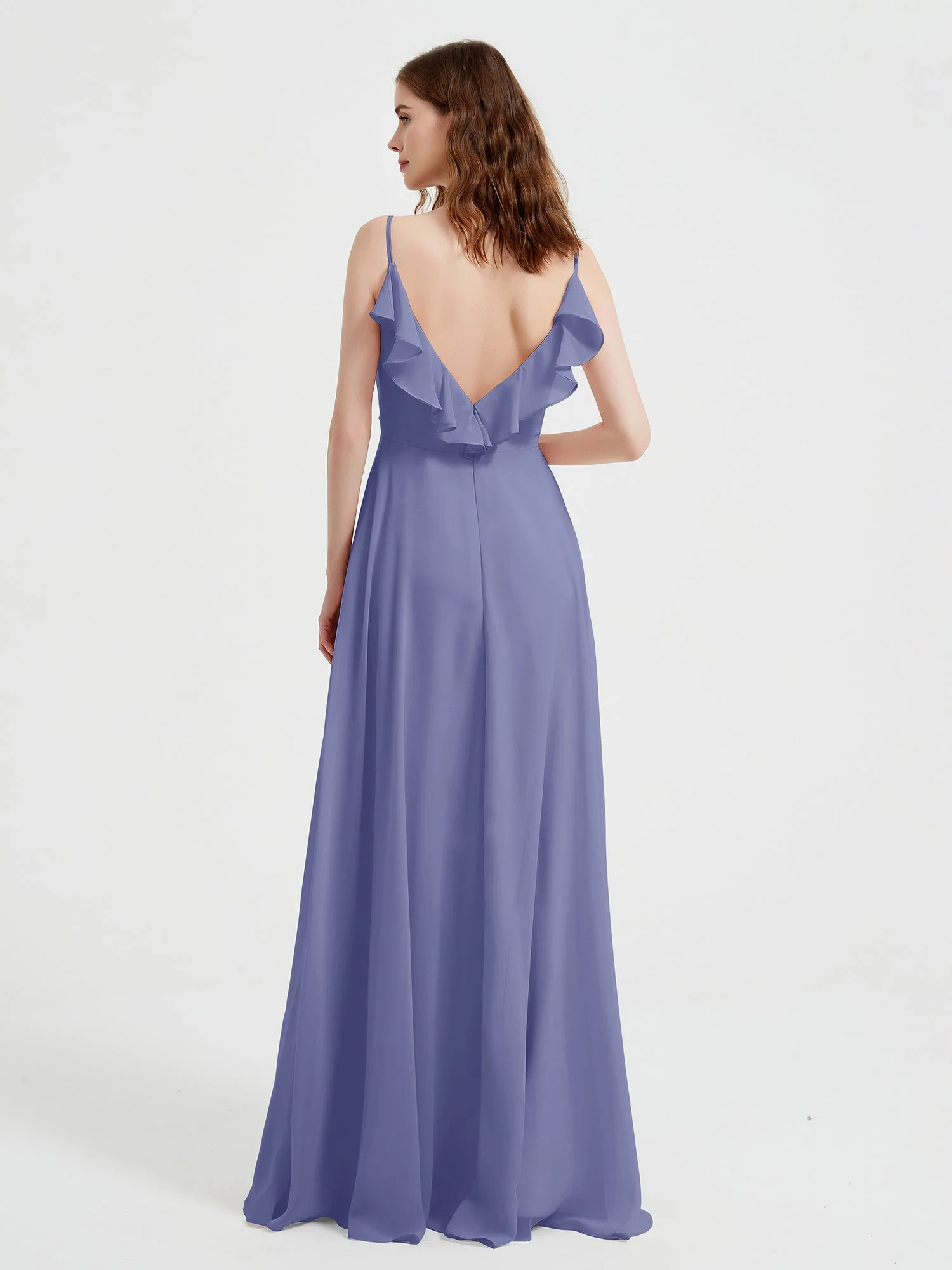 Spaghetti Straps V neck Dresses with Slit Periwinkle Plus Size - Image 2