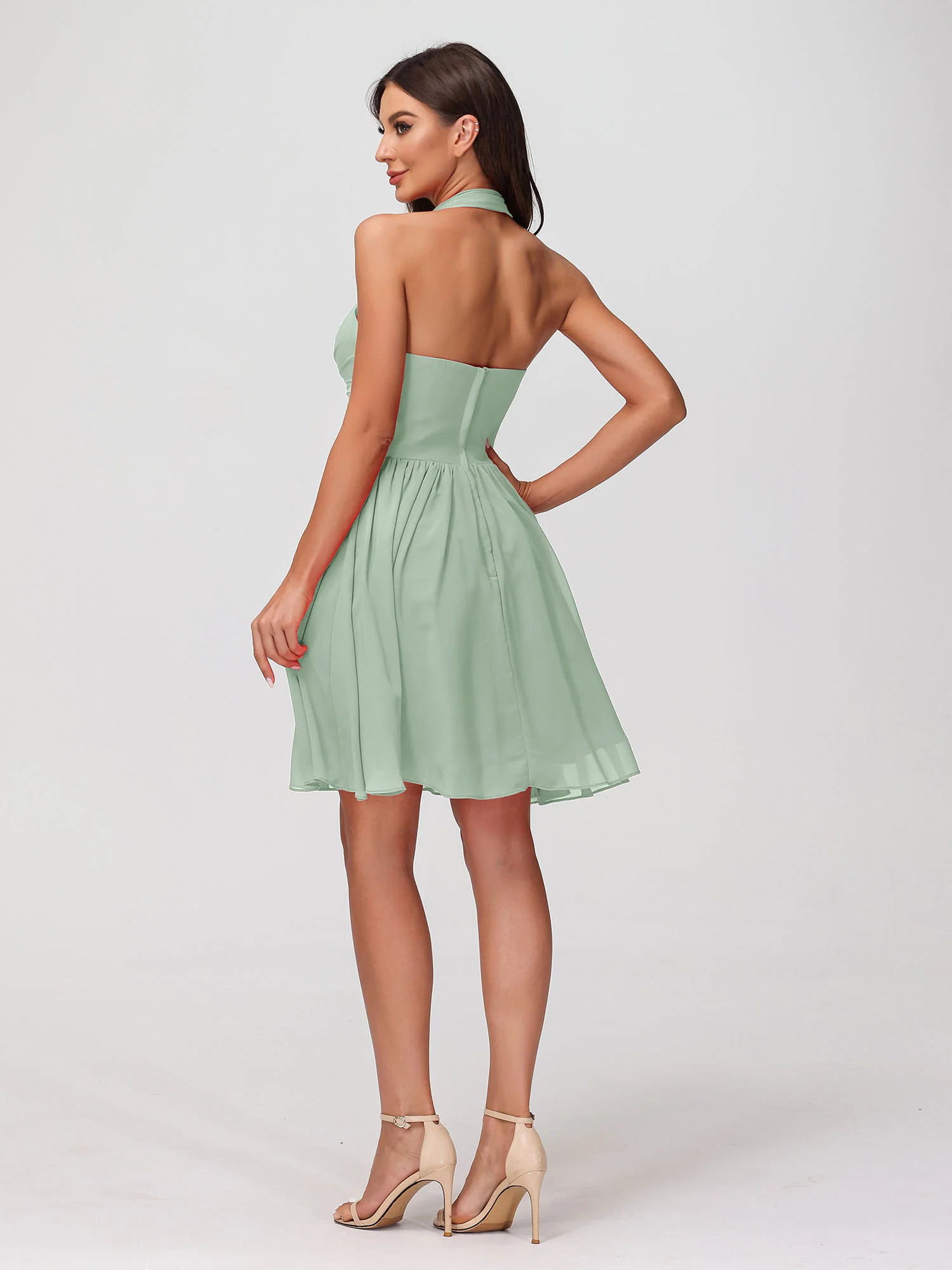 Halter Sweetheart Chiffon Short Dressses Agave - Image 2