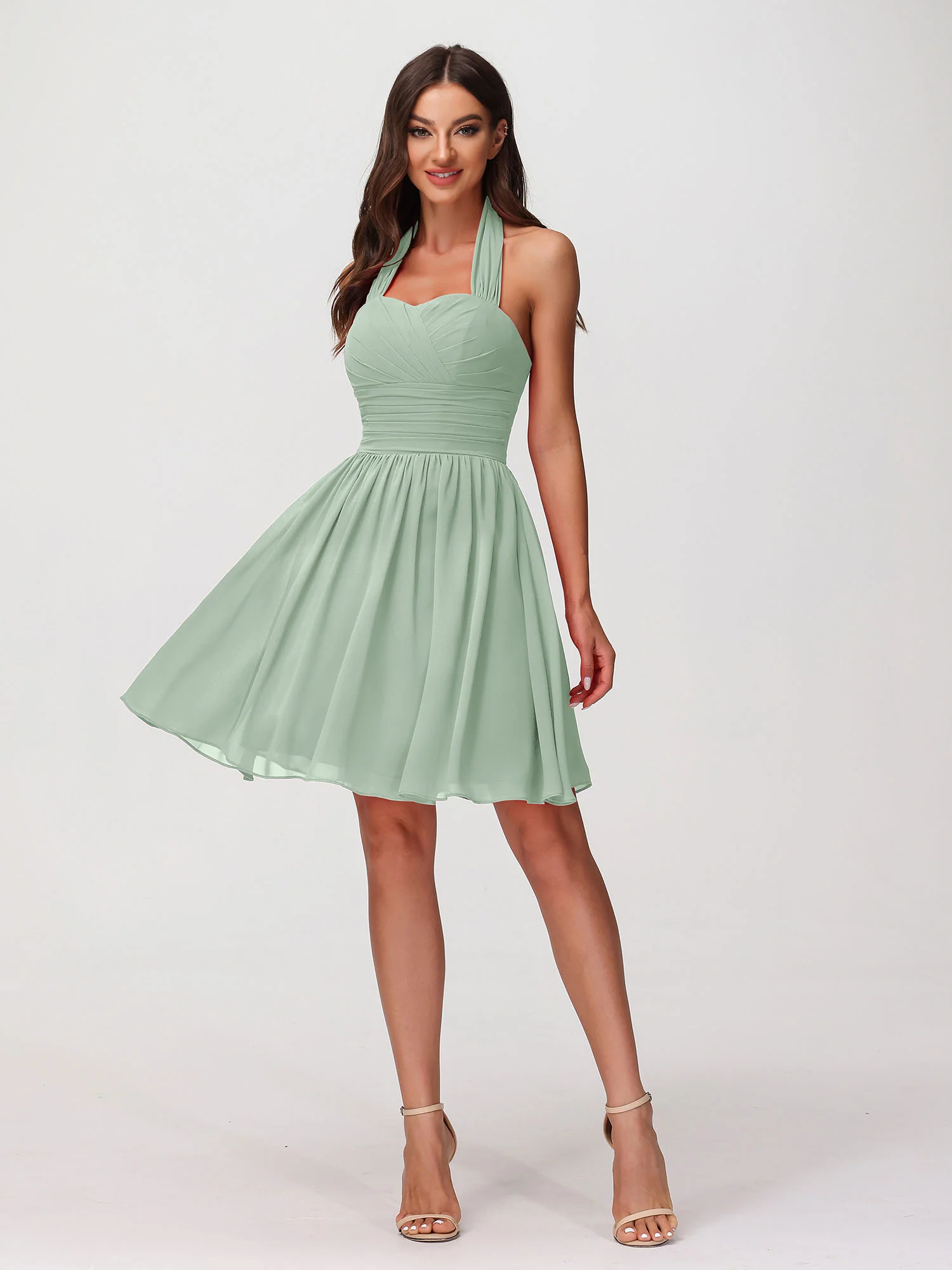 Halter Sweetheart Chiffon Short Dressses Agave - Image 3