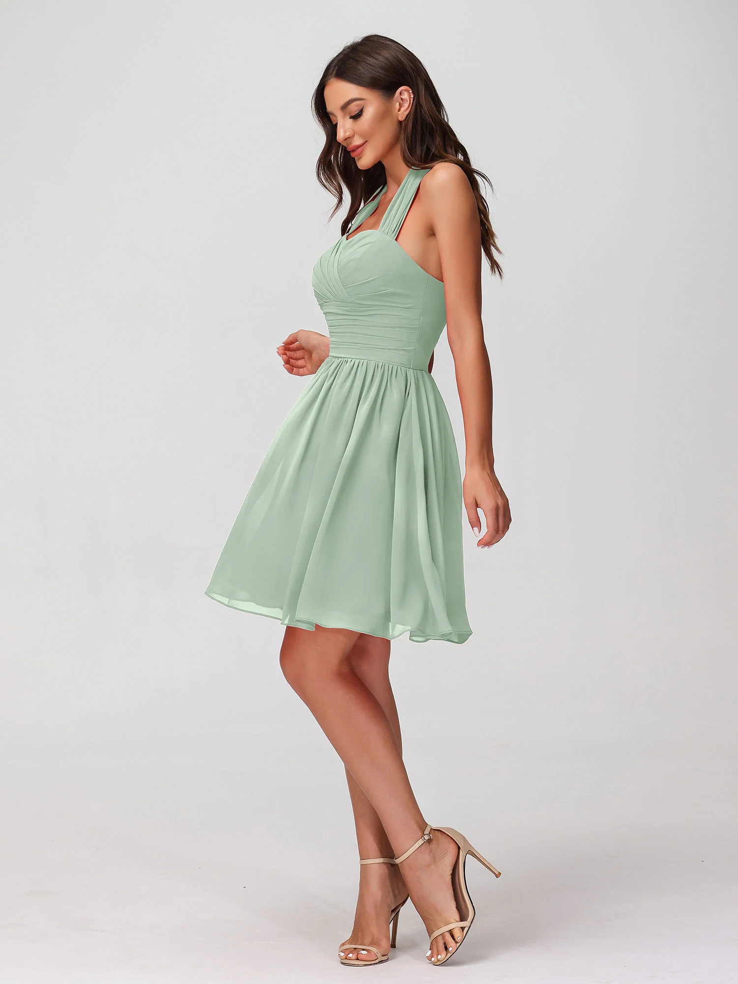 Halter Sweetheart Chiffon Short Dressses Agave - Image 5