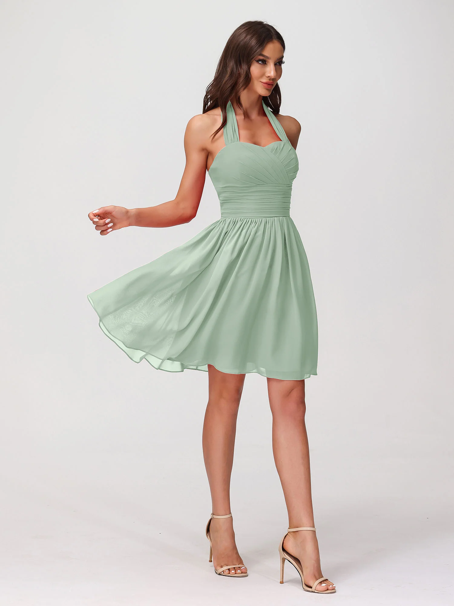 Halter Sweetheart Chiffon Short Dressses Agave - Image 6