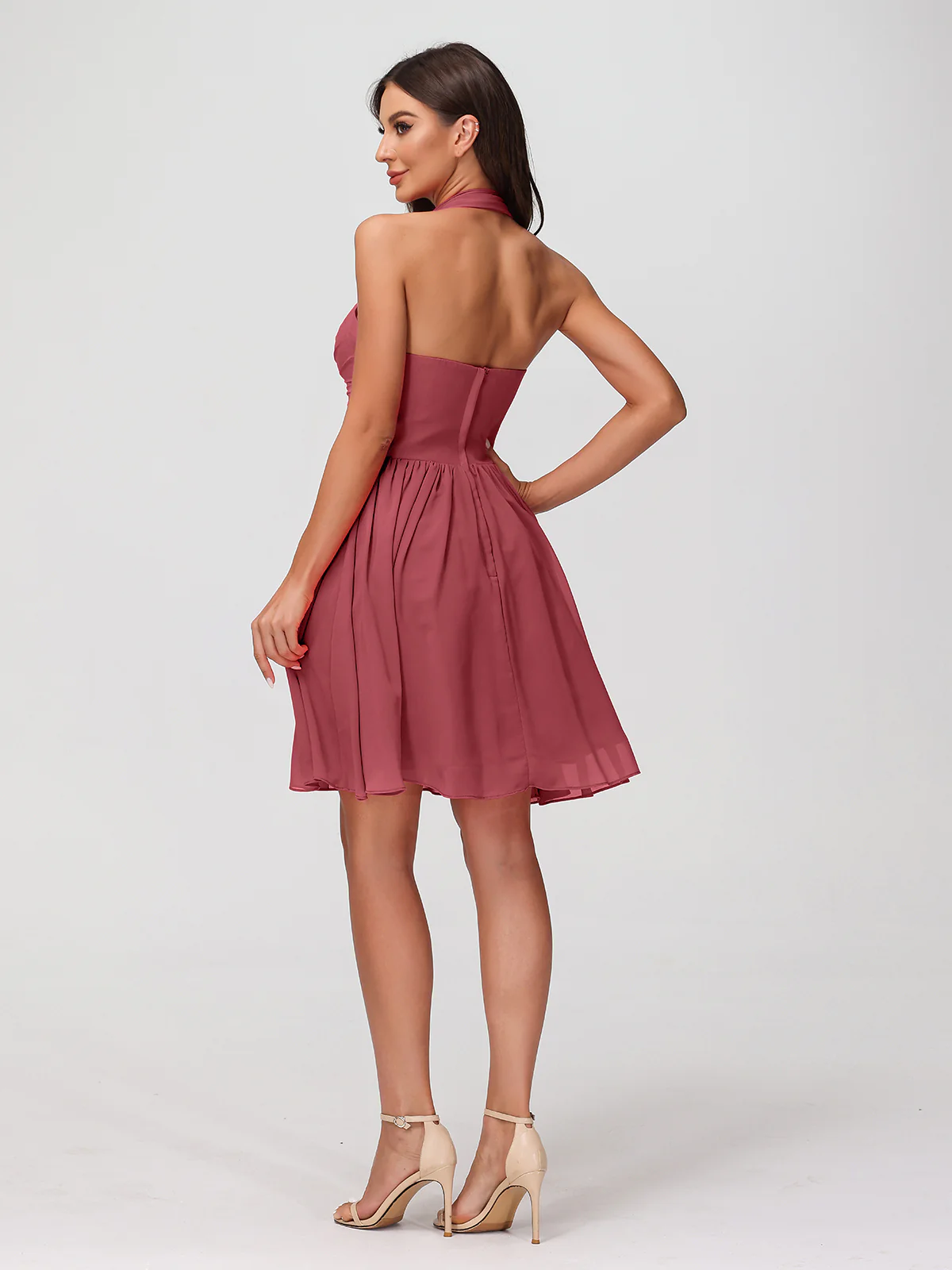 Halter Sweetheart Chiffon Short Dressses Cinnamon Rose Plus Size - Image 2