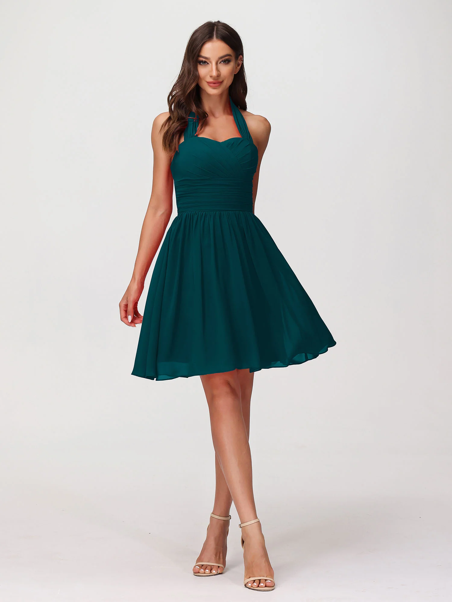 Halter Sweetheart Chiffon Short Dressses Pine