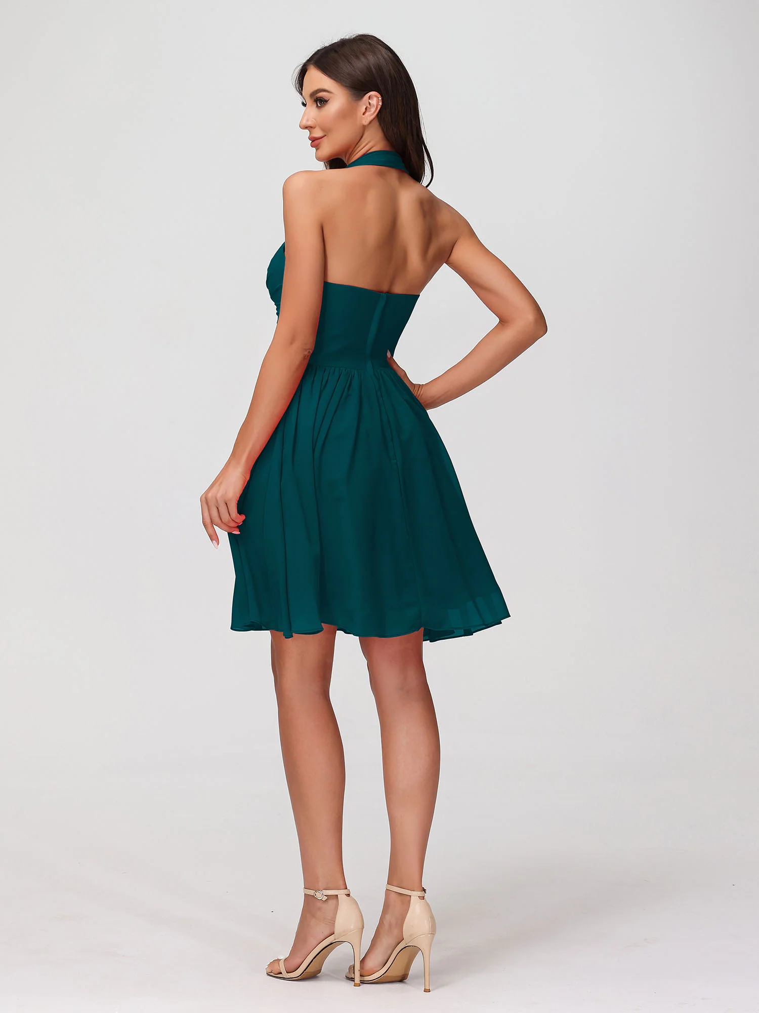 Halter Sweetheart Chiffon Short Dressses Pine - Image 2