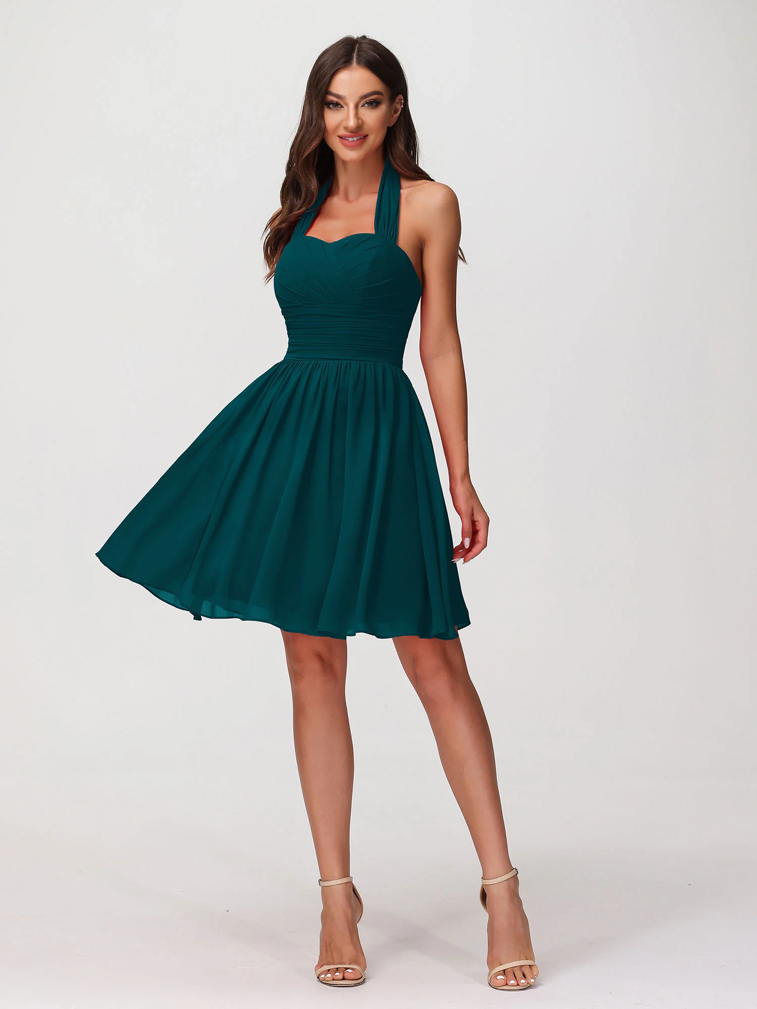 Halter Sweetheart Chiffon Short Dressses Pine - Image 3
