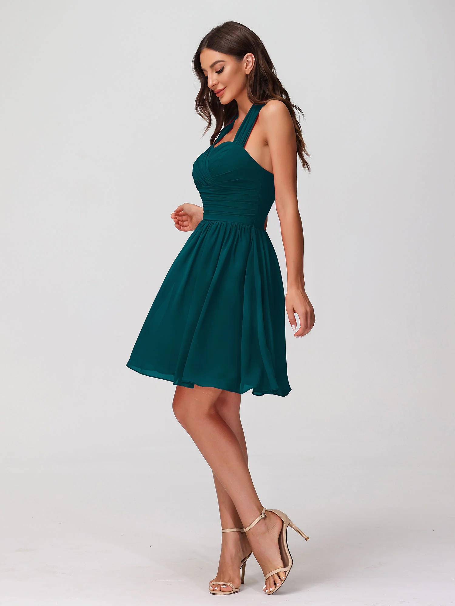Halter Sweetheart Chiffon Short Dressses Pine - Image 5