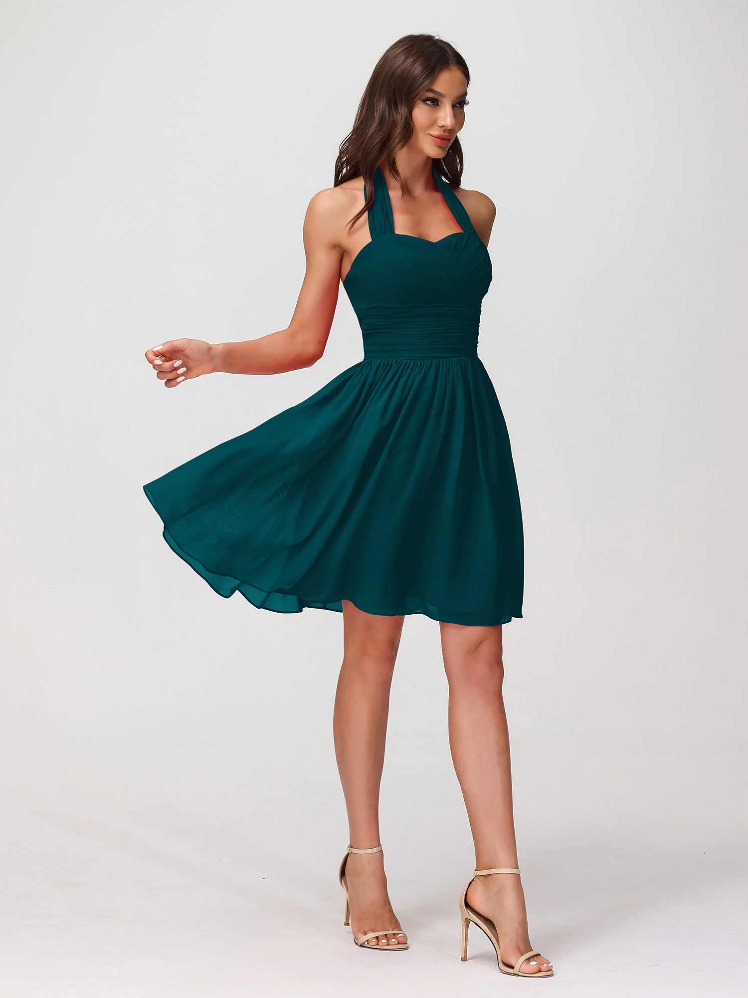 Halter Sweetheart Chiffon Short Dressses Pine - Image 6