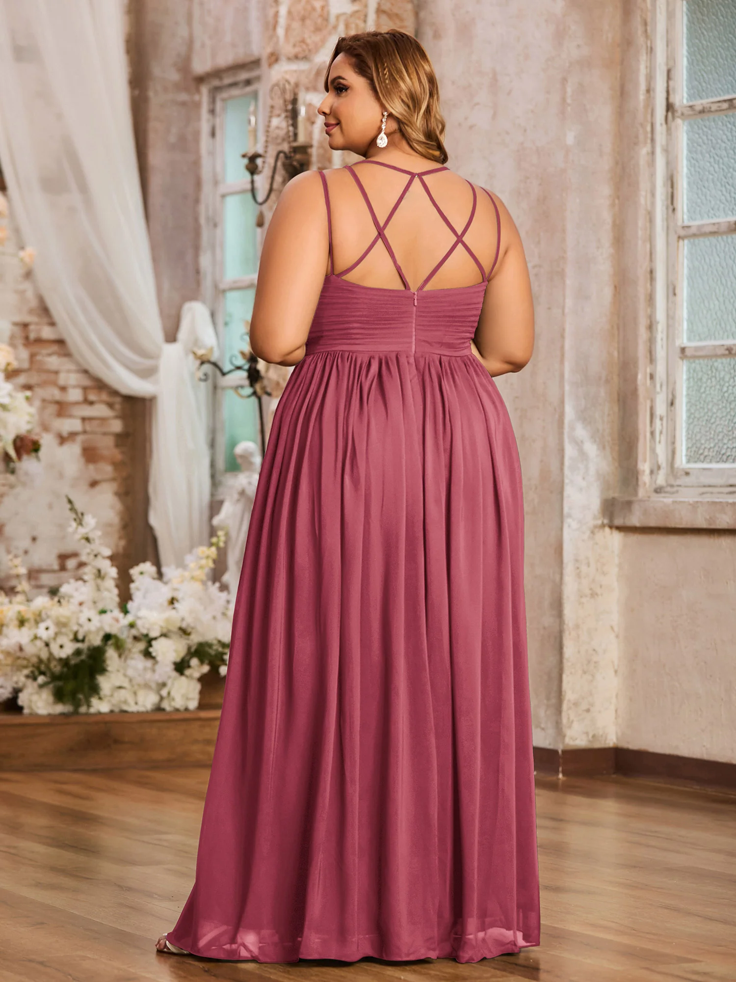 Double Straps Chiffon Dresses with Sweetheart Cinnamon Rose - Image 2