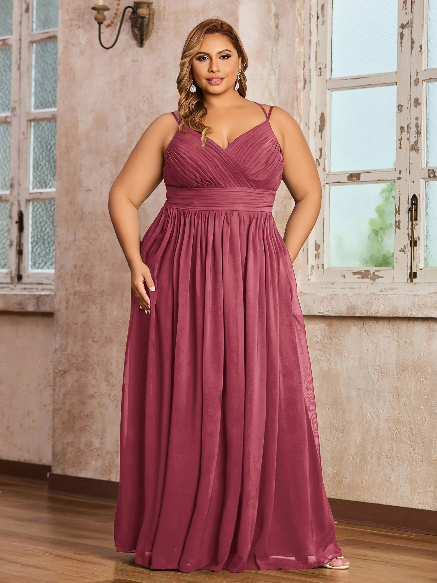 Double Straps Chiffon Dresses with Sweetheart Cinnamon Rose Plus Size