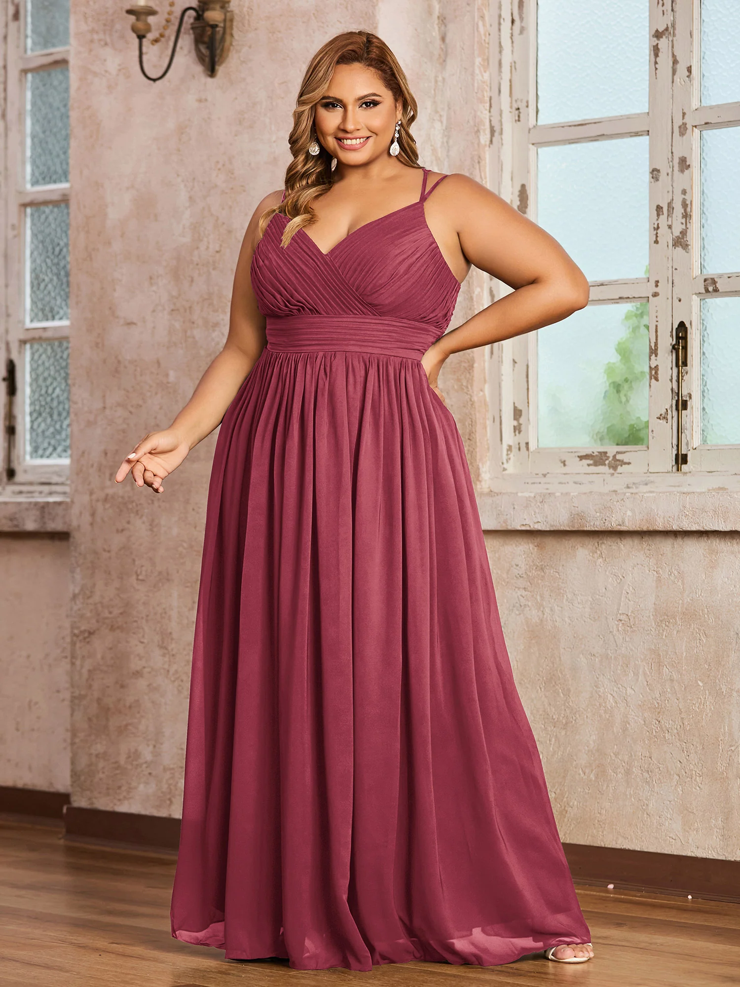 Double Straps Chiffon Dresses with Sweetheart Cinnamon Rose Plus Size - Image 3