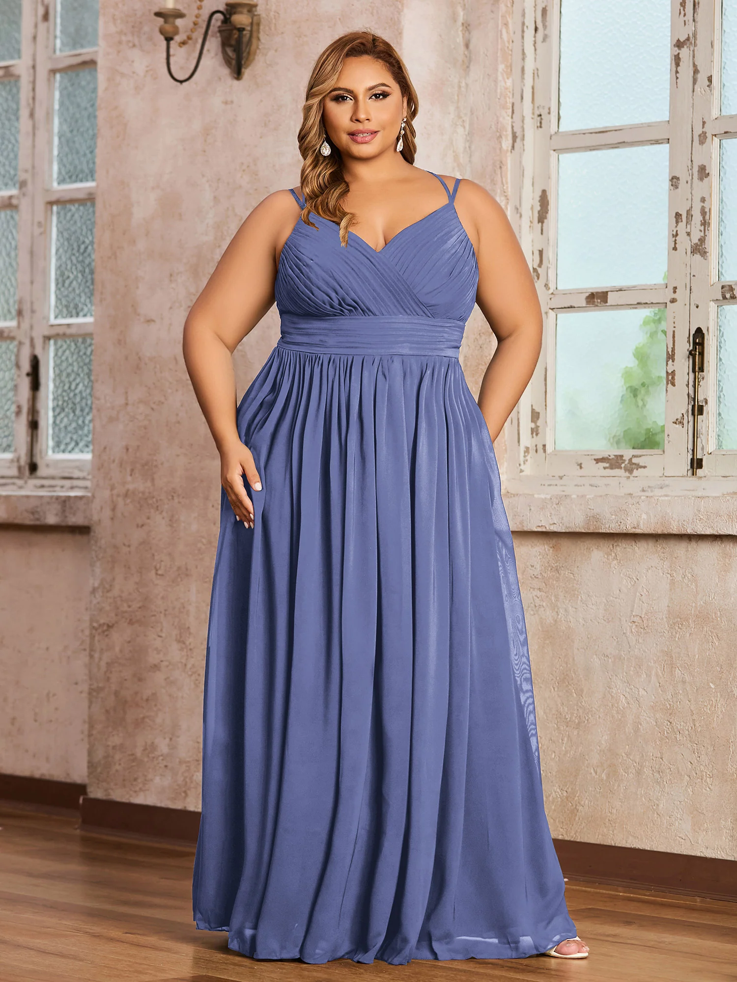 Double Straps Chiffon Dresses with Sweetheart Periwinkle
