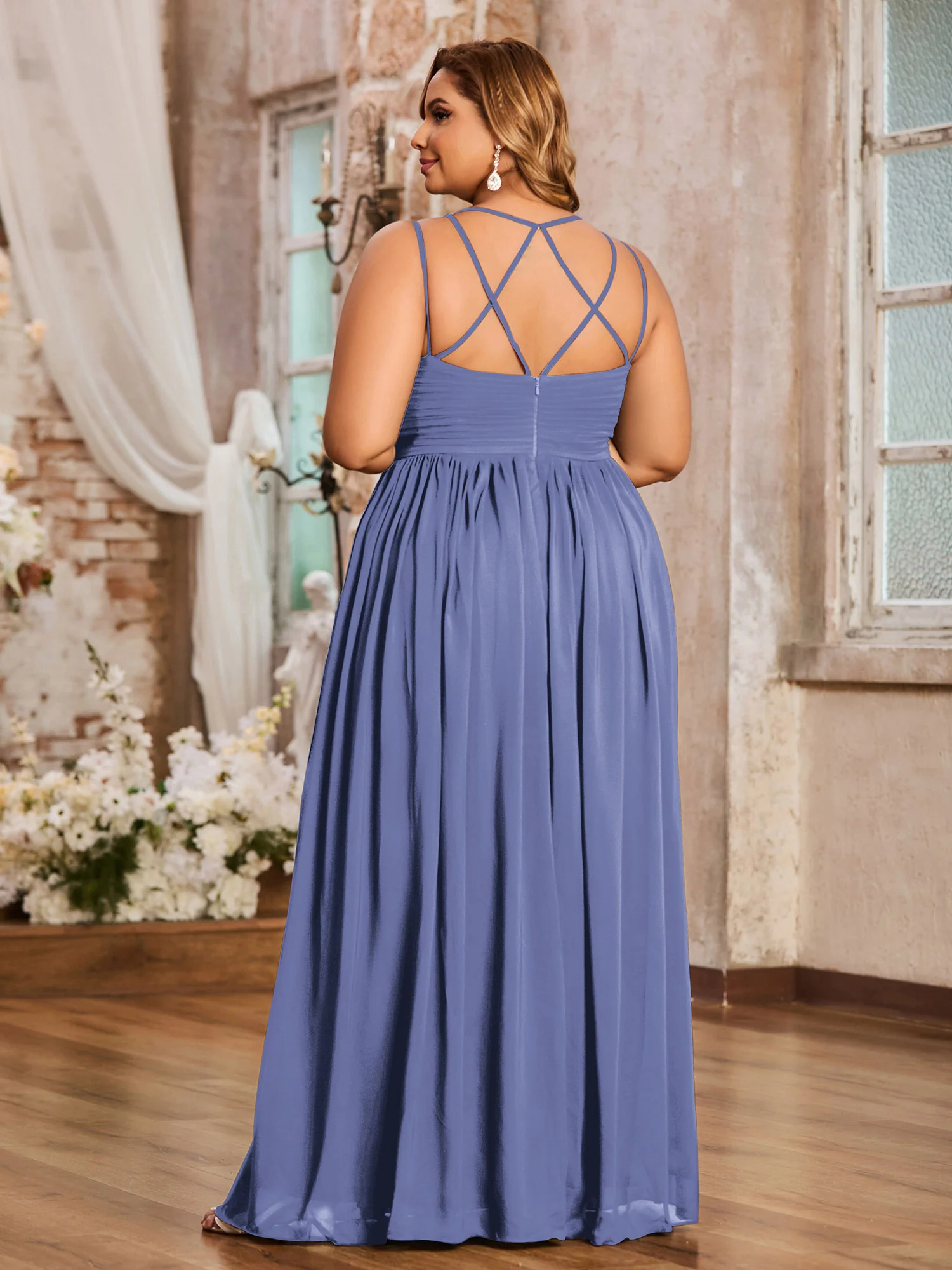 Double Straps Chiffon Dresses with Sweetheart Periwinkle - Image 2