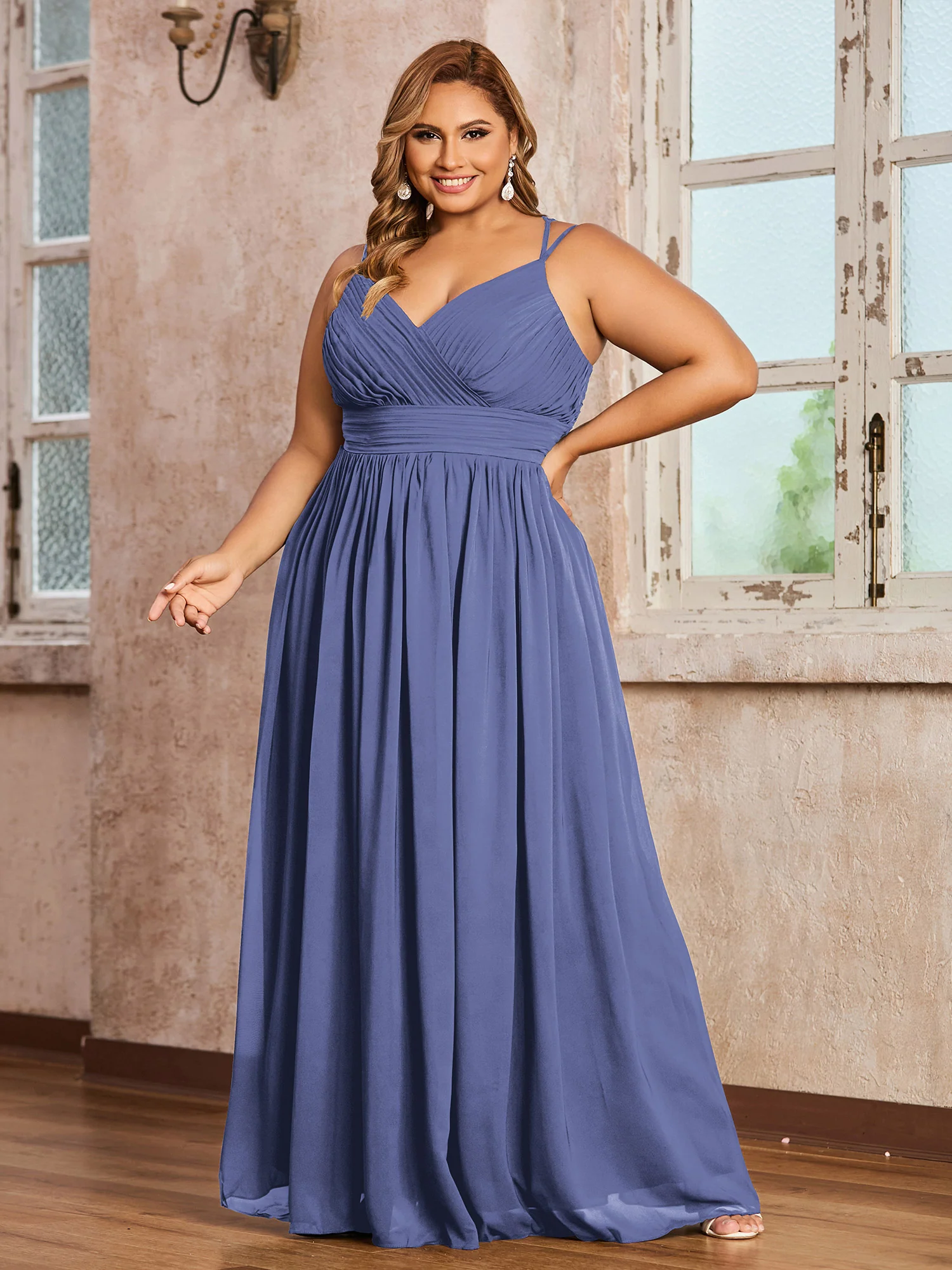 Double Straps Chiffon Dresses with Sweetheart Periwinkle - Image 3
