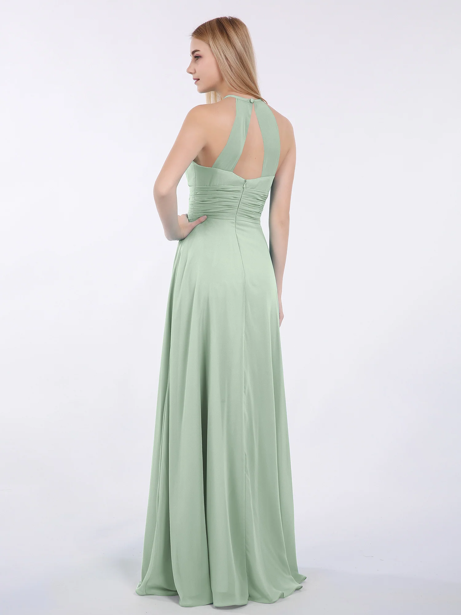 Halter Chiffon Maxi Dress of Bridesmaid Agave - Image 2