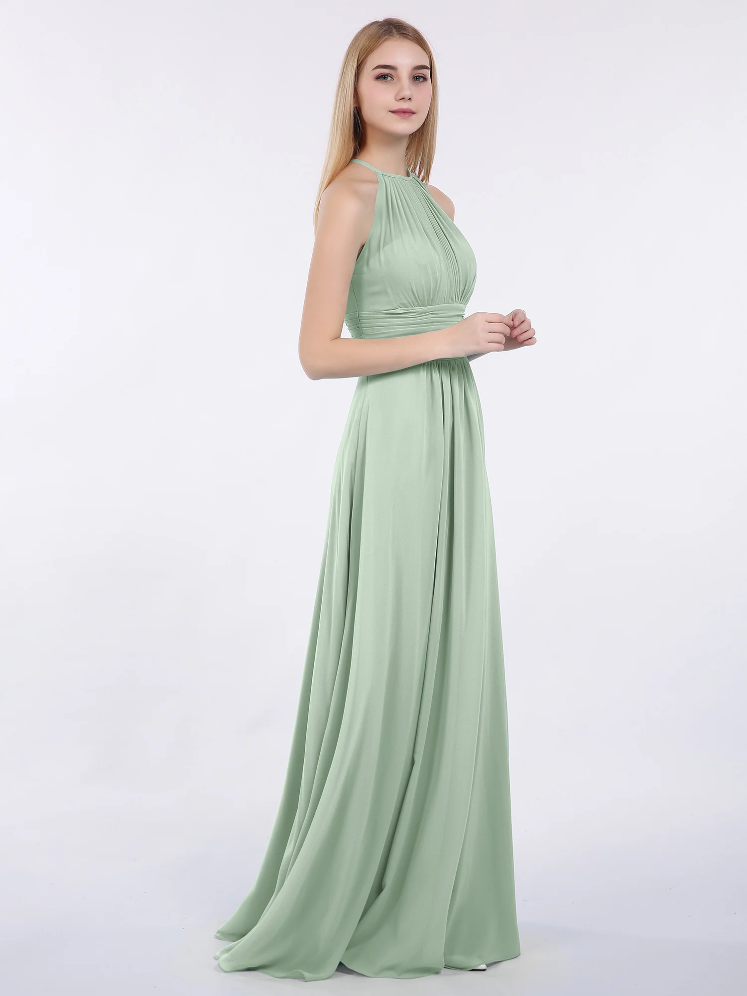 Halter Chiffon Maxi Dress of Bridesmaid Agave - Image 3