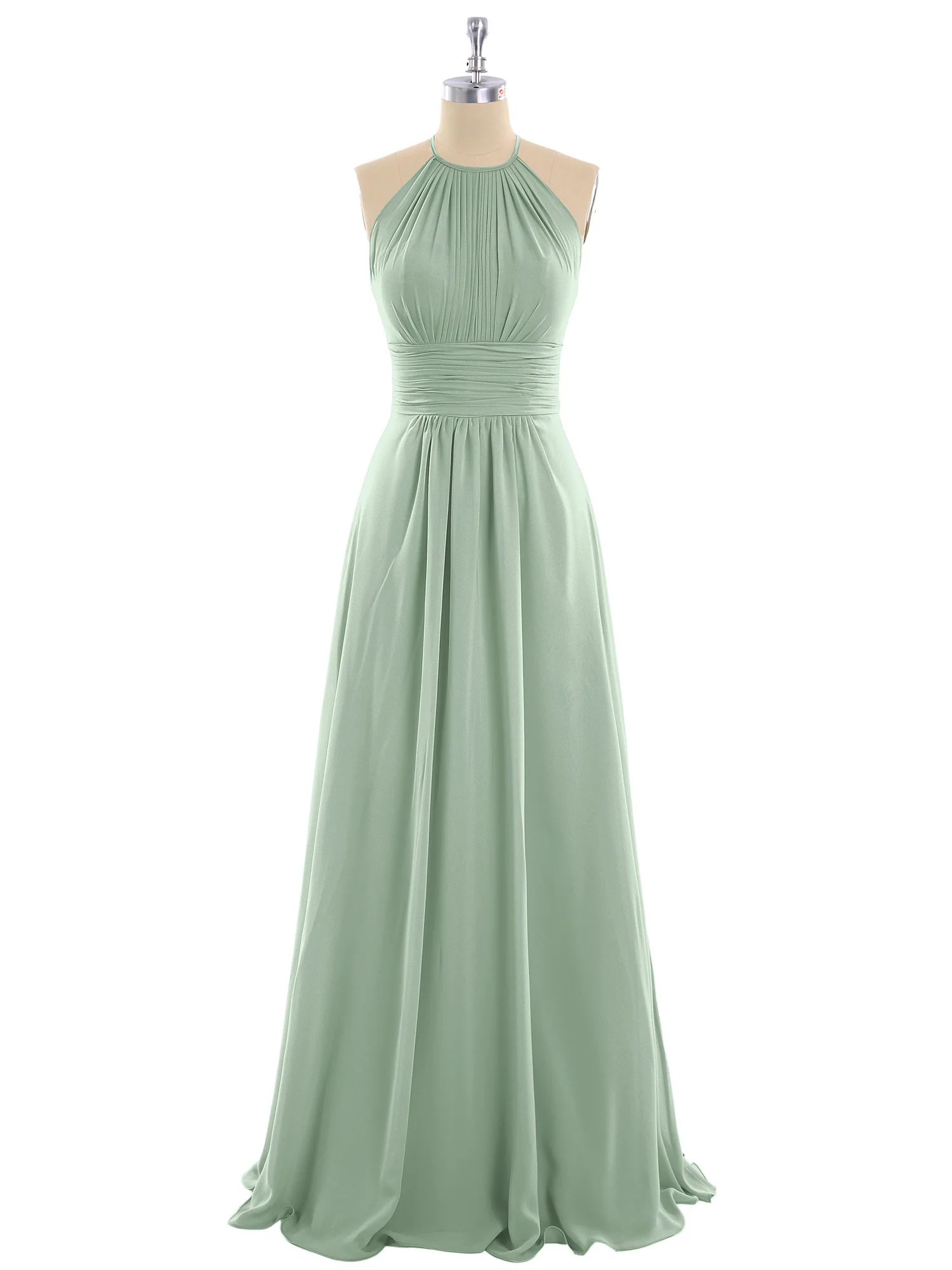 Halter Chiffon Maxi Dress of Bridesmaid Agave - Image 4