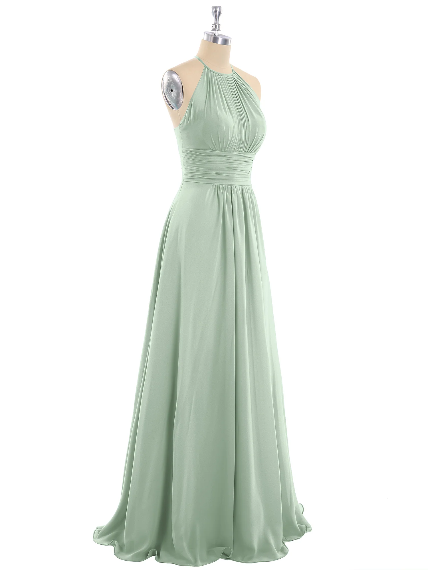 Halter Chiffon Maxi Dress of Bridesmaid Agave - Image 6